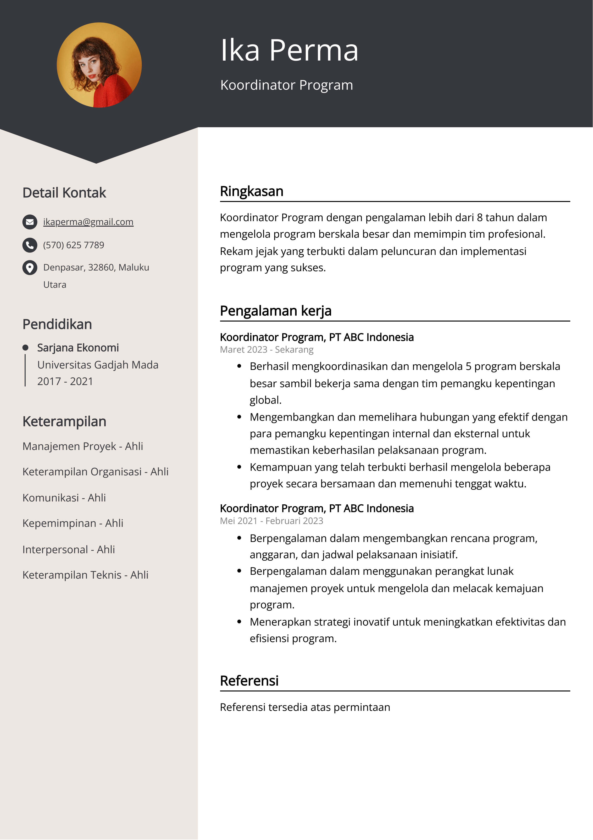 Contoh Resume Program Koordinator