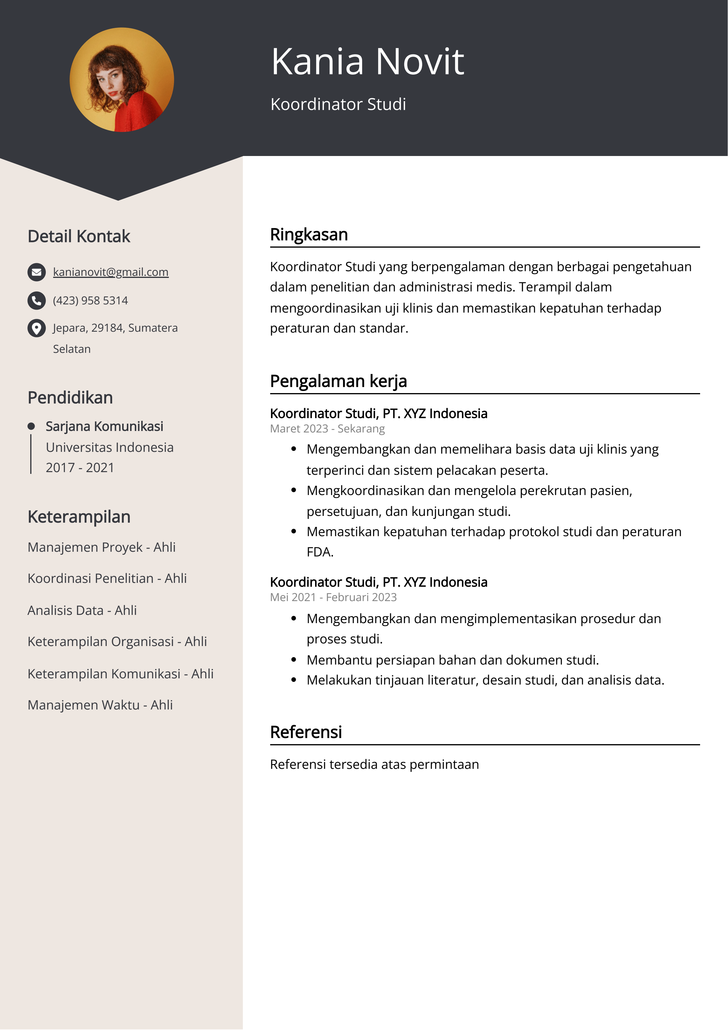 Contoh Resume Koordinator Studi