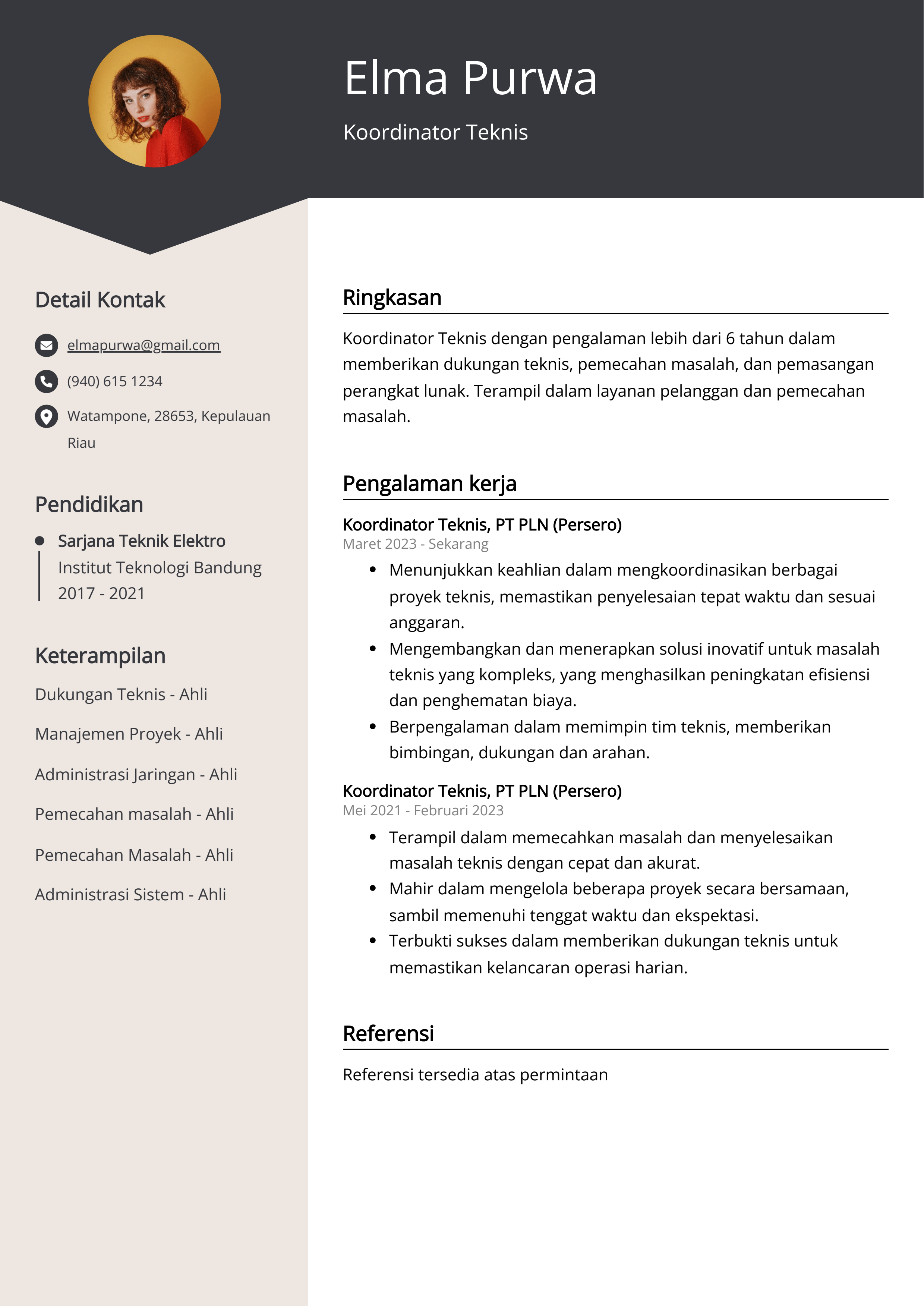 Contoh Resume Koordinator Teknis