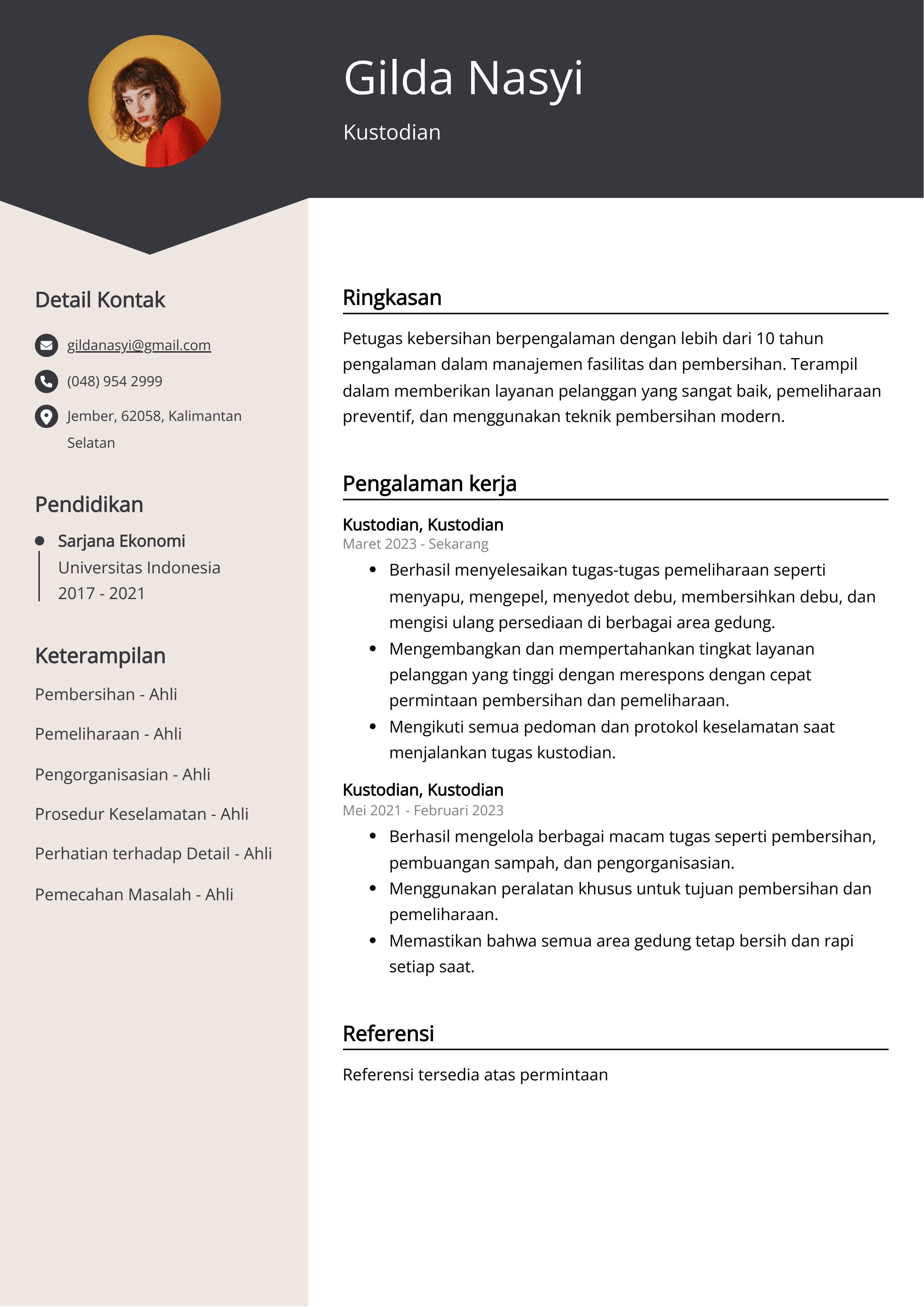 Contoh Resume Kustodian