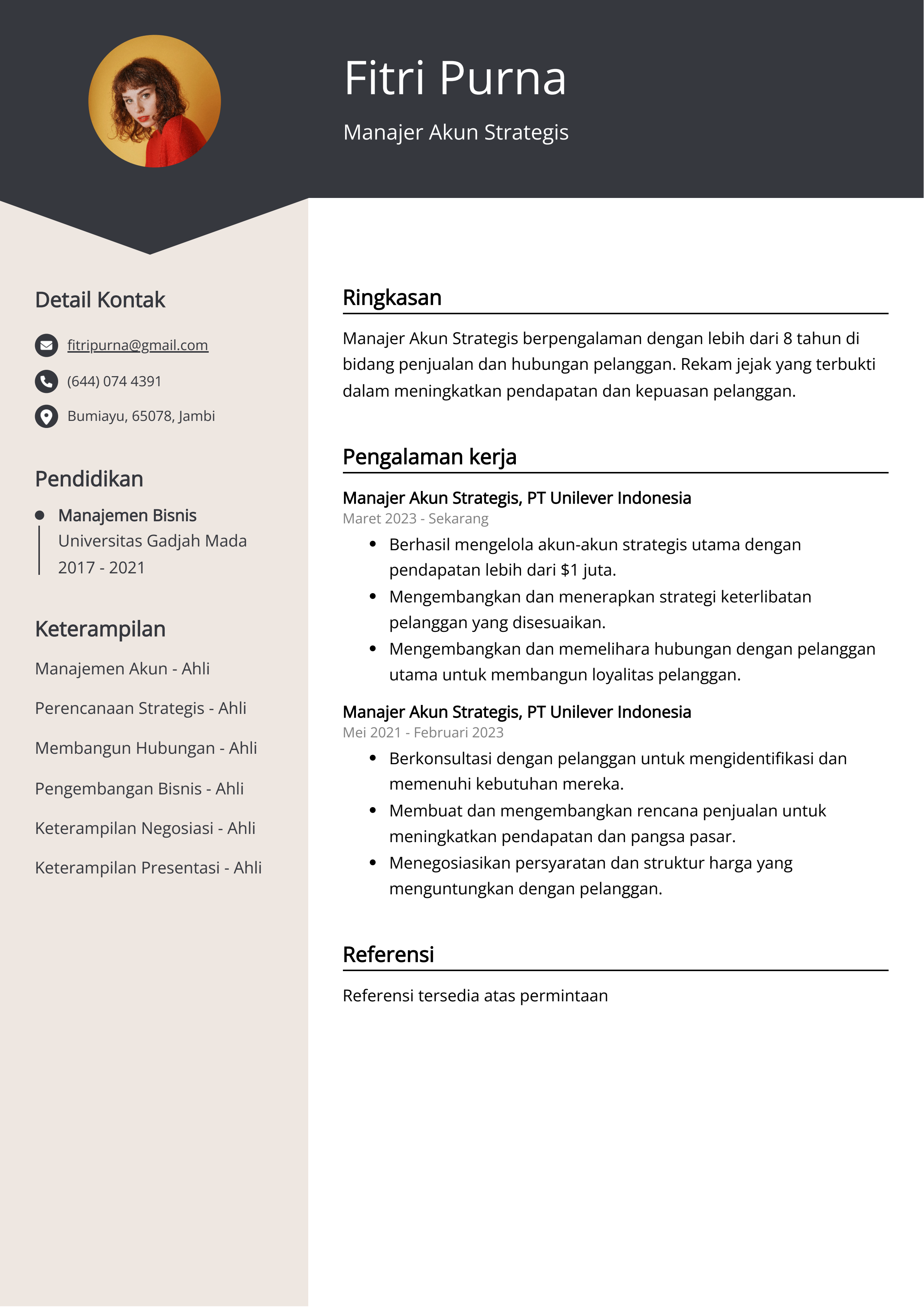 Contoh Resume Manajer Akun Strategis