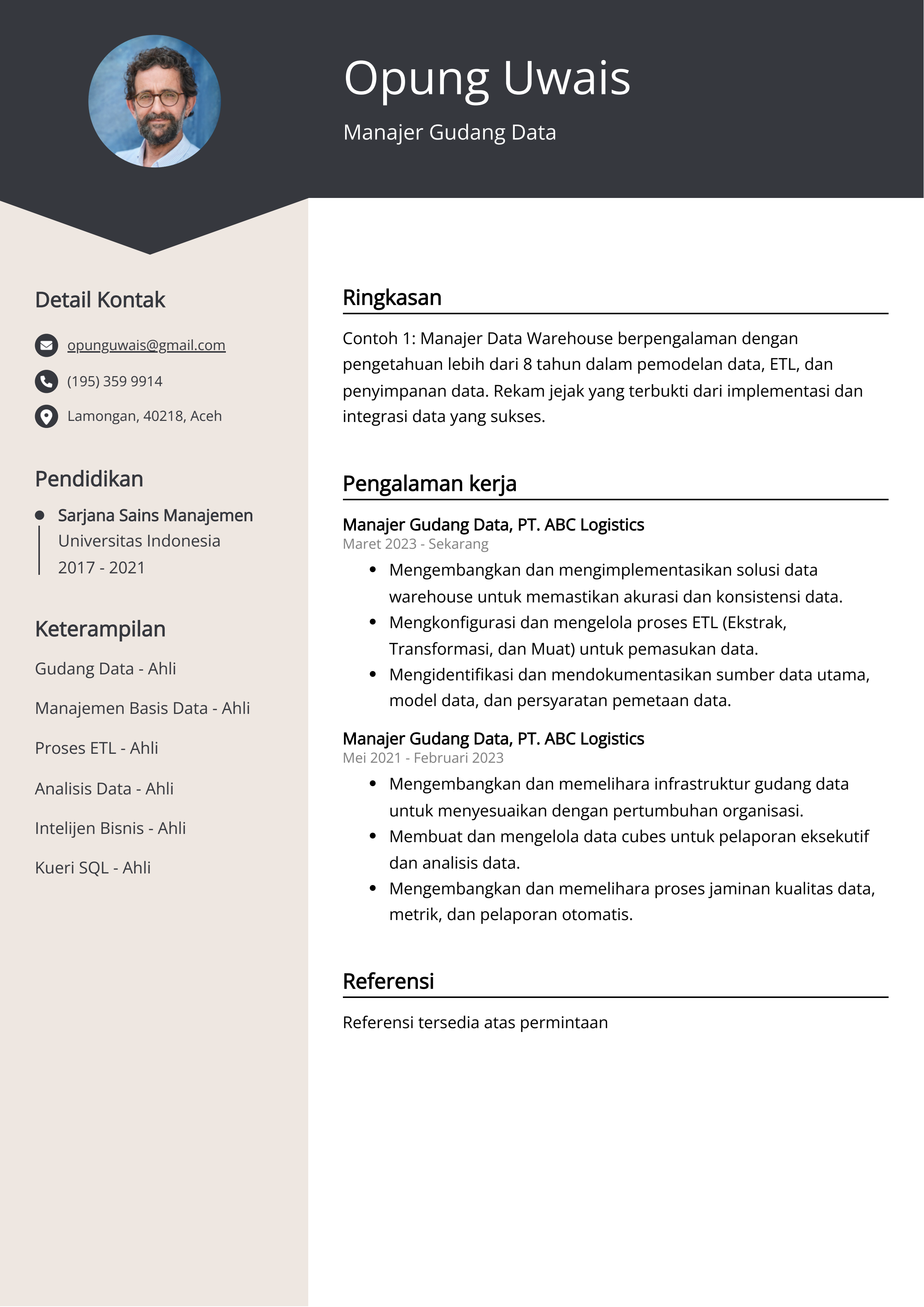Contoh Resume Data Manajer Gudang