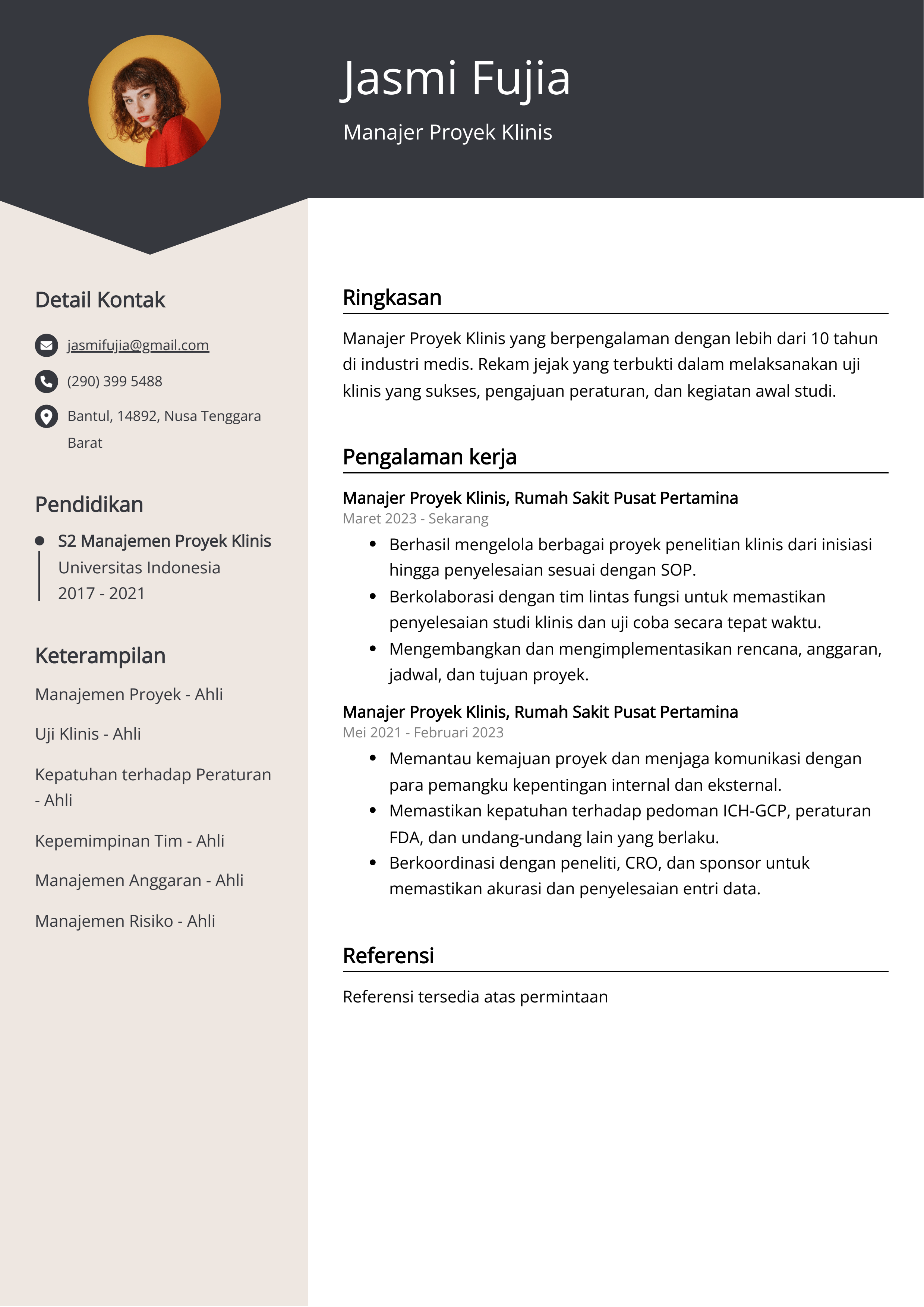 Contoh Resume Manajer Proyek Klinis