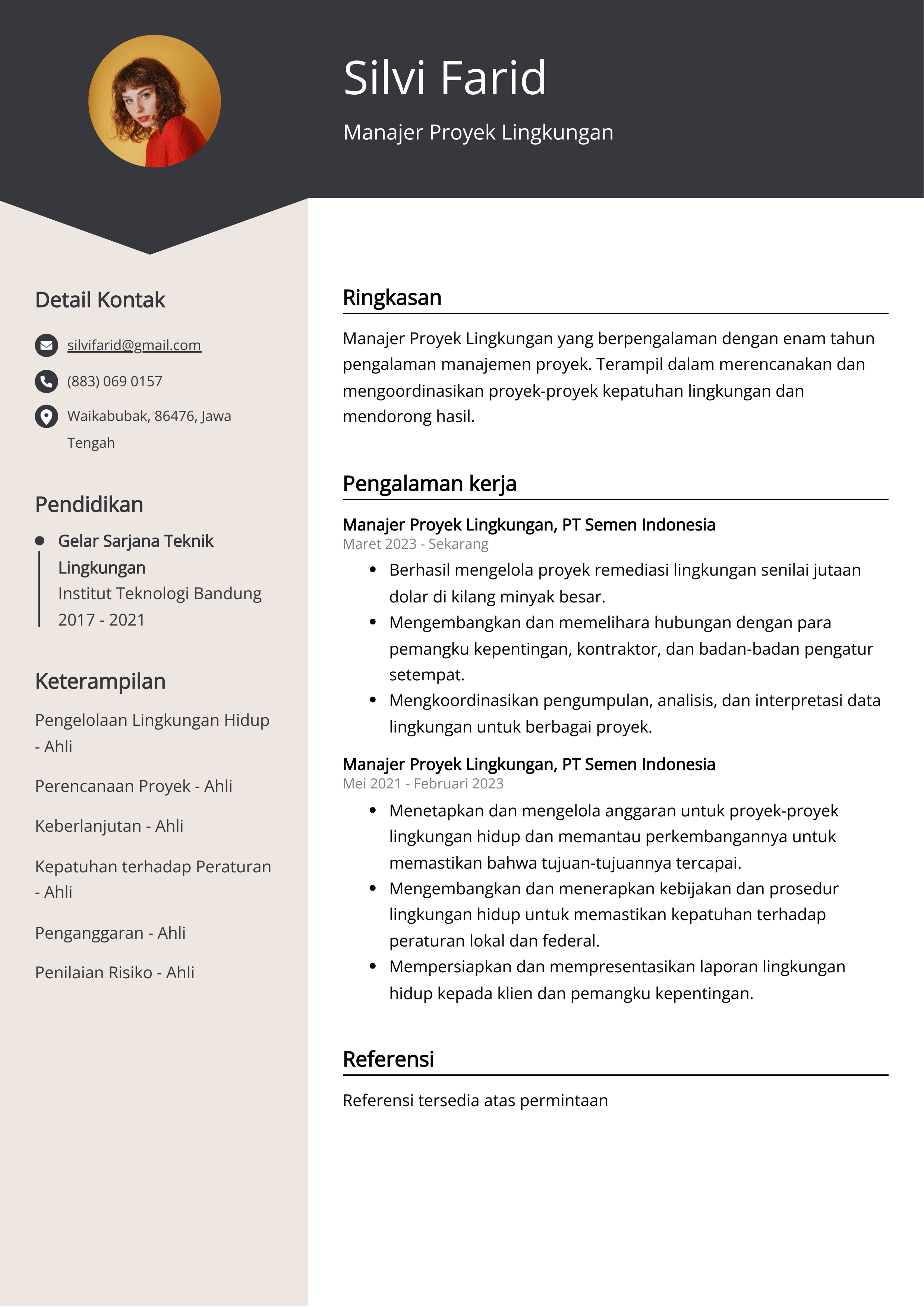 Contoh Resume Manajer Proyek Lingkungan