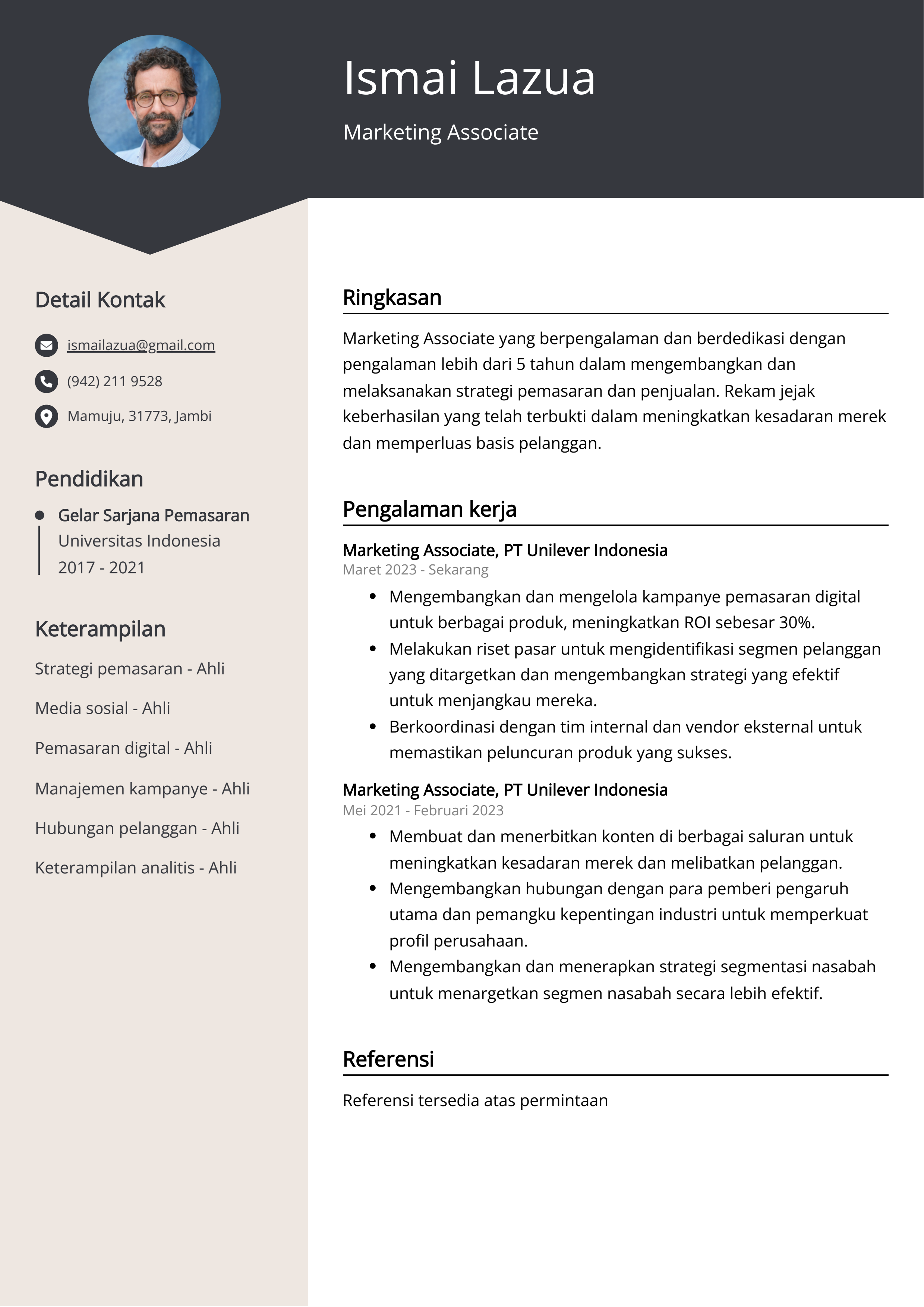 Contoh Resume Marketing Associate