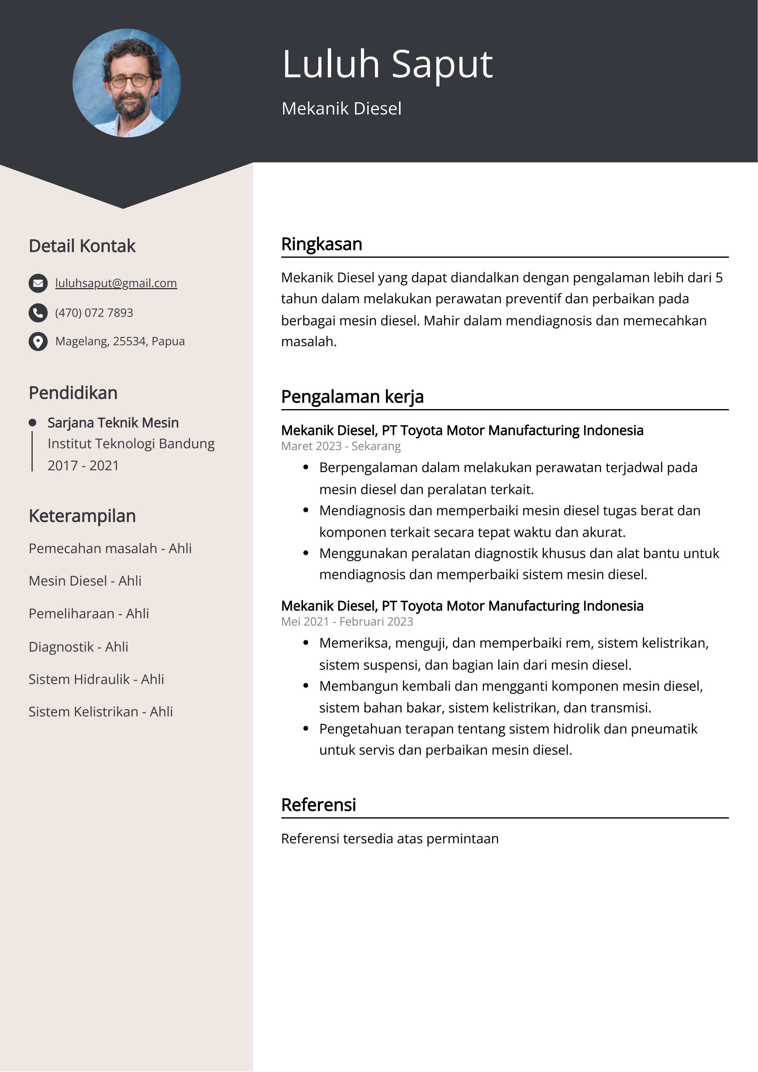 Contoh Resume Mekanik Diesel