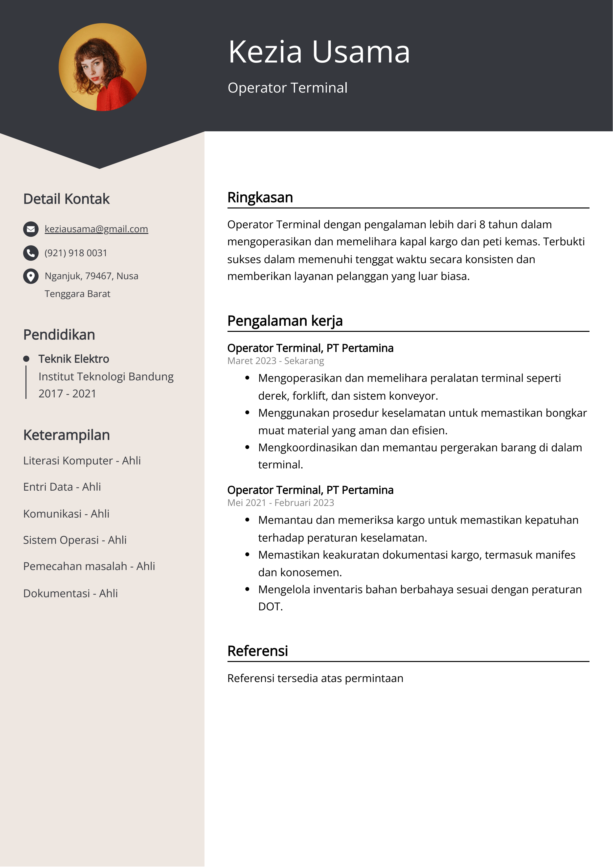 Contoh Resume Terminal Operator