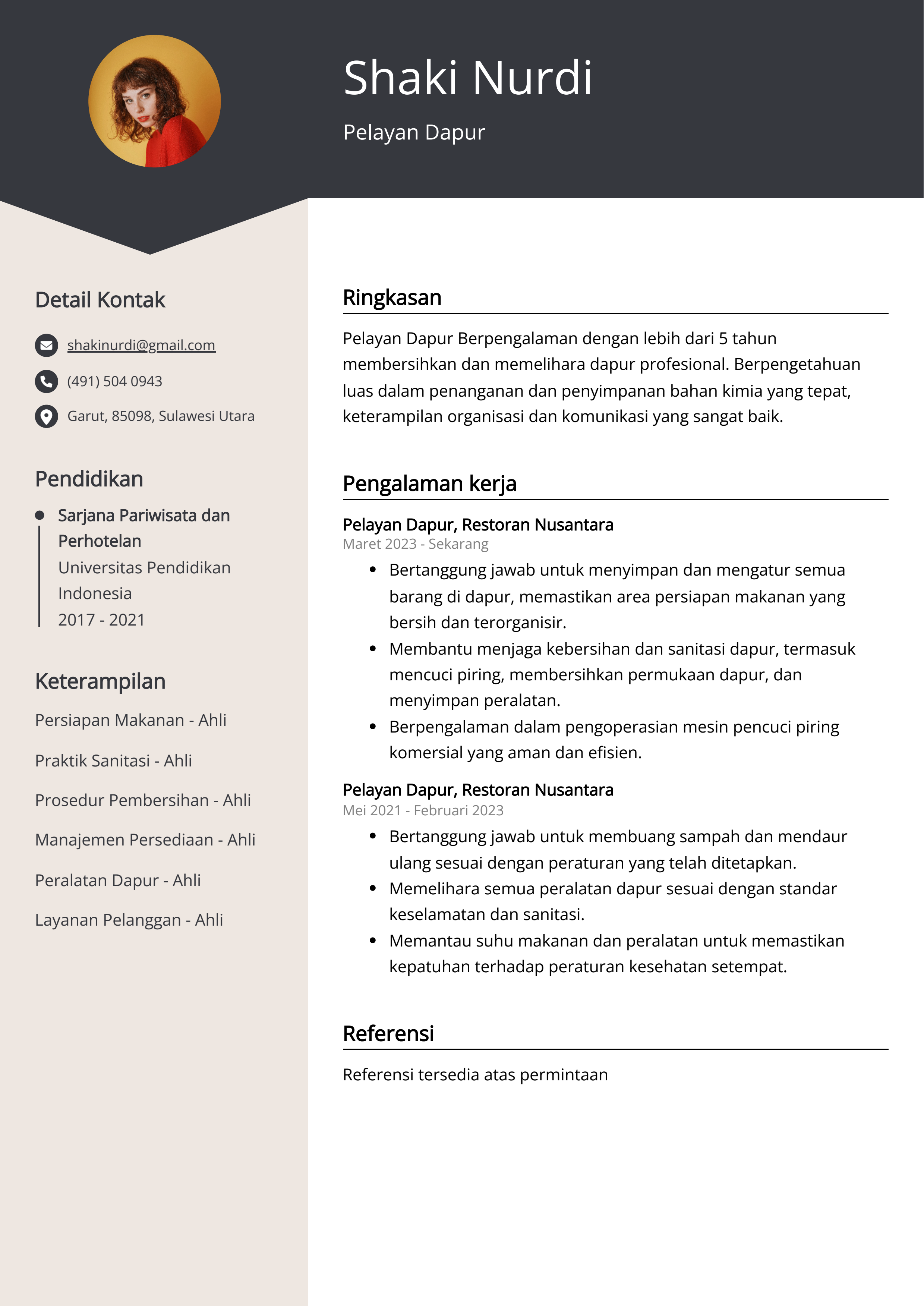 Resume Pelayan Dapur: Deskripsi Pekerjaan, Contoh & Panduan