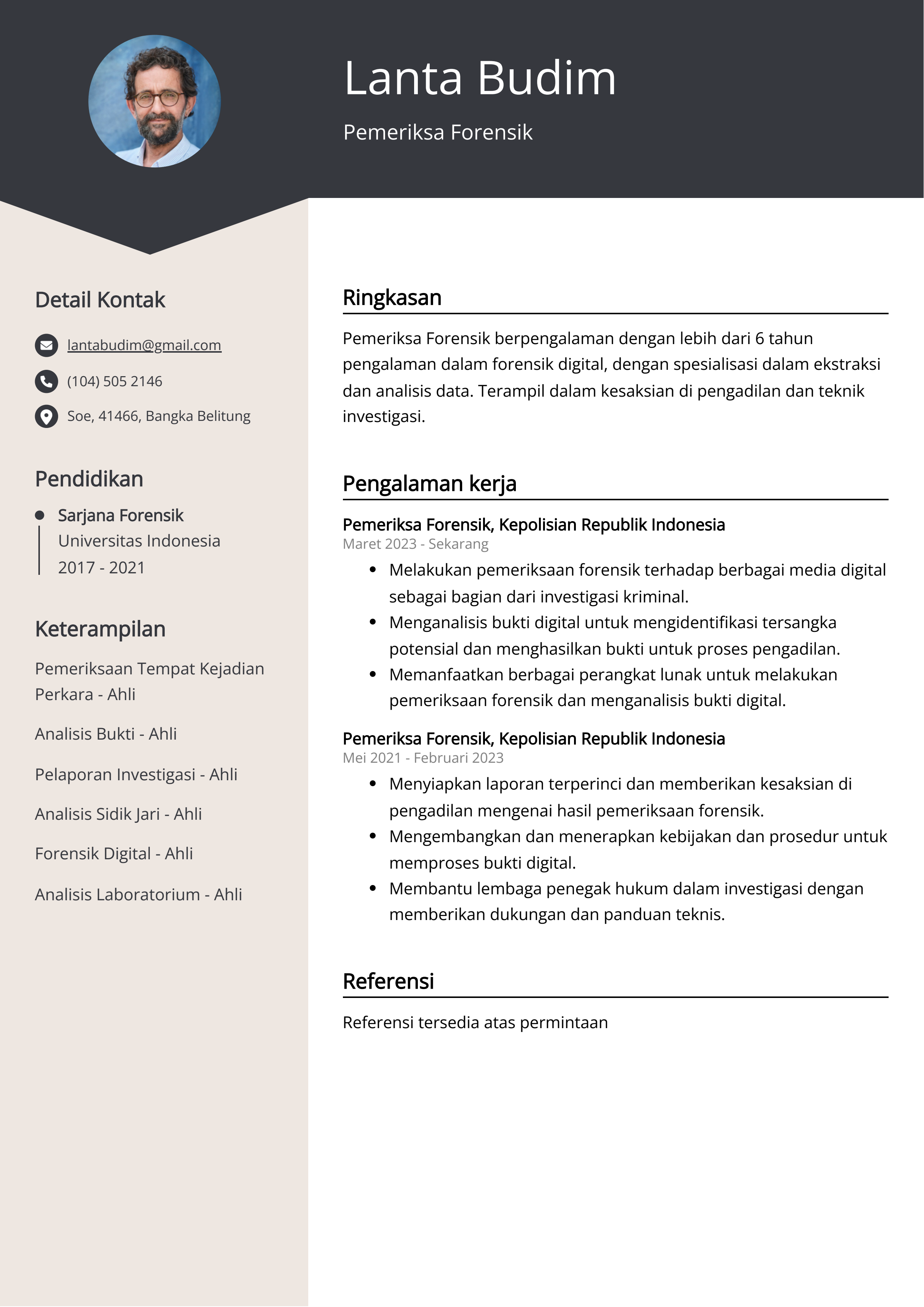 Contoh Resume Pemeriksa Forensik