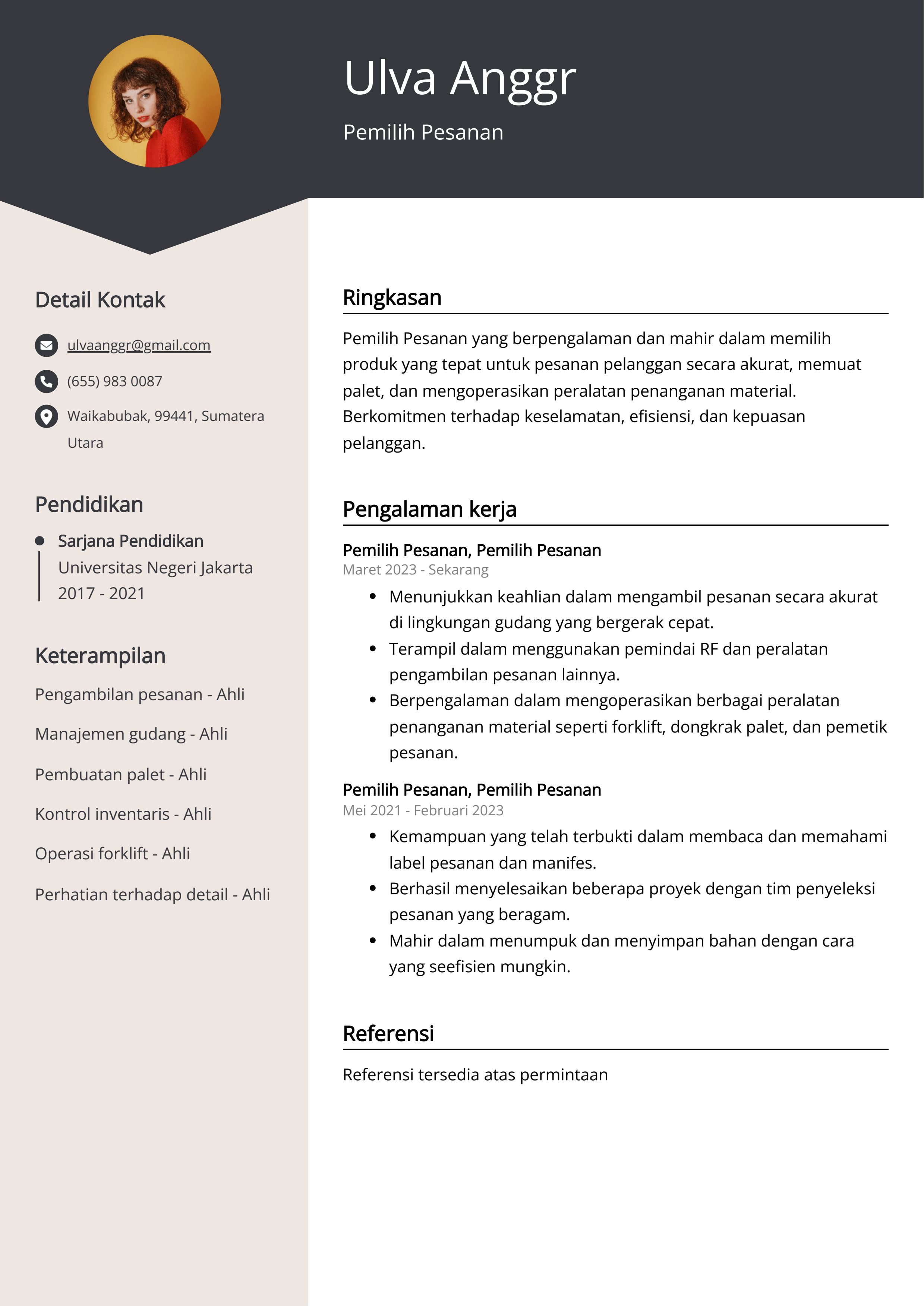 Contoh Resume Pesanan Pemilih