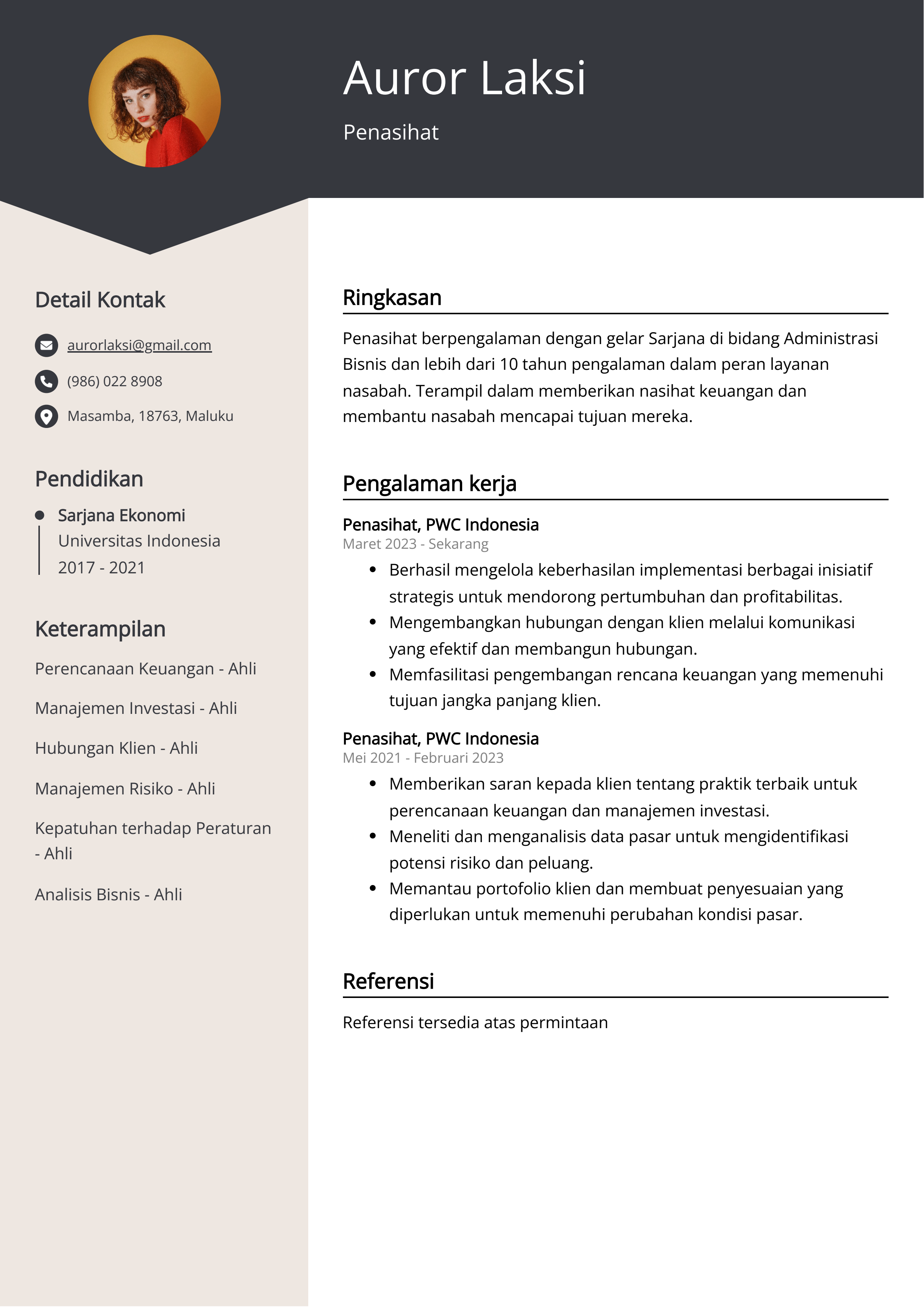 Contoh Resume Penasihat