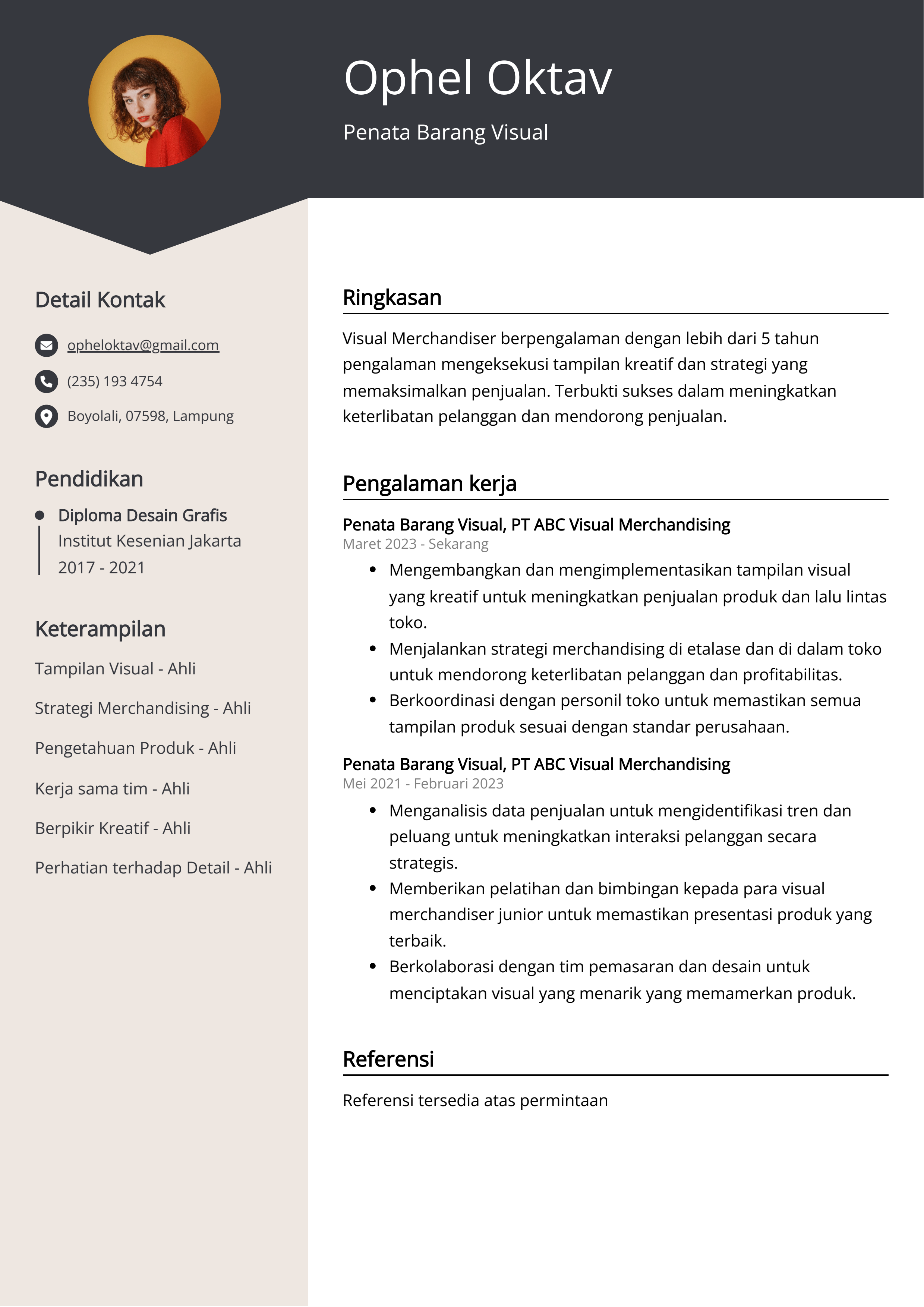 Contoh Resume Visual Penata Barang