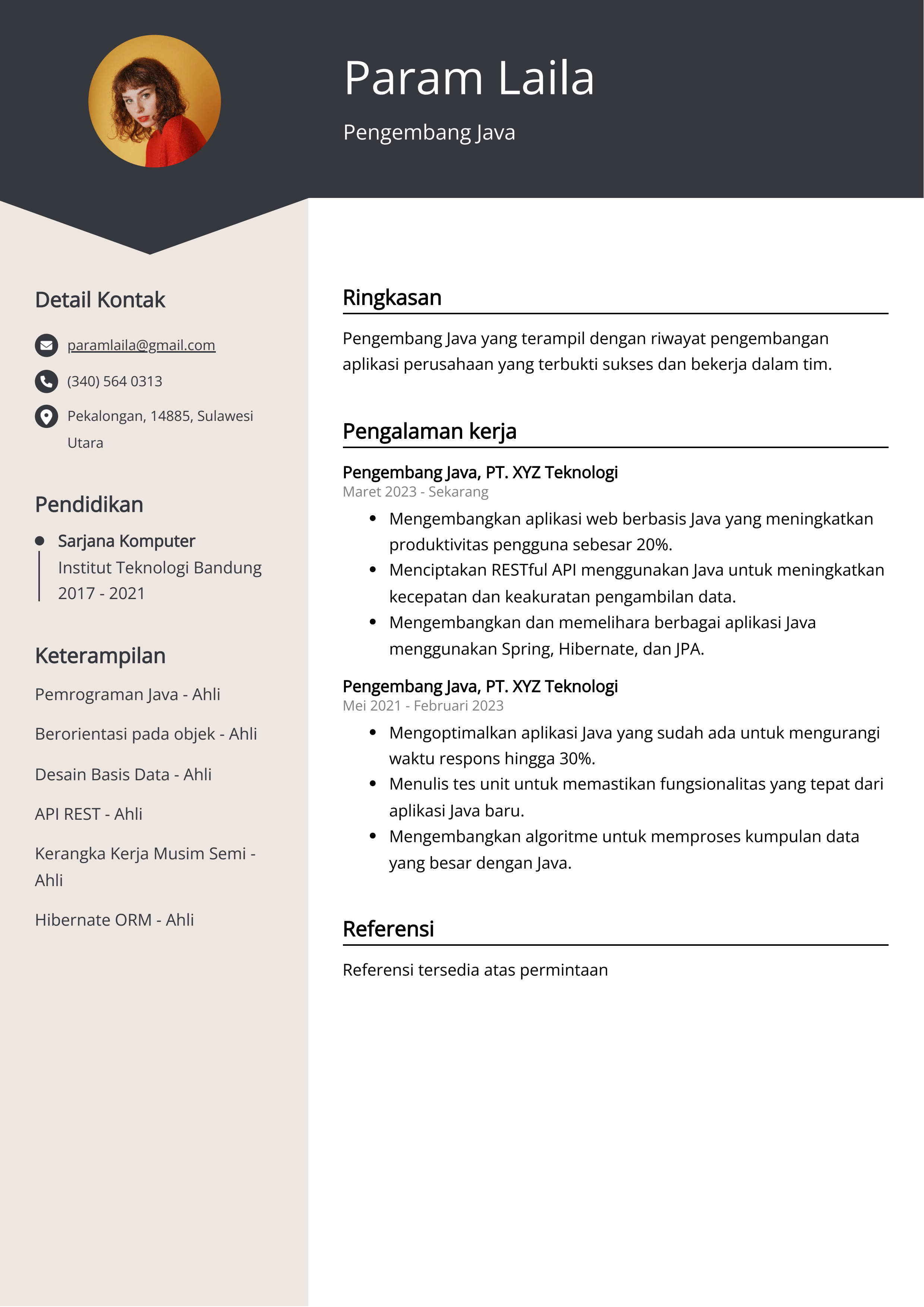 Contoh Resume Pengembang Java