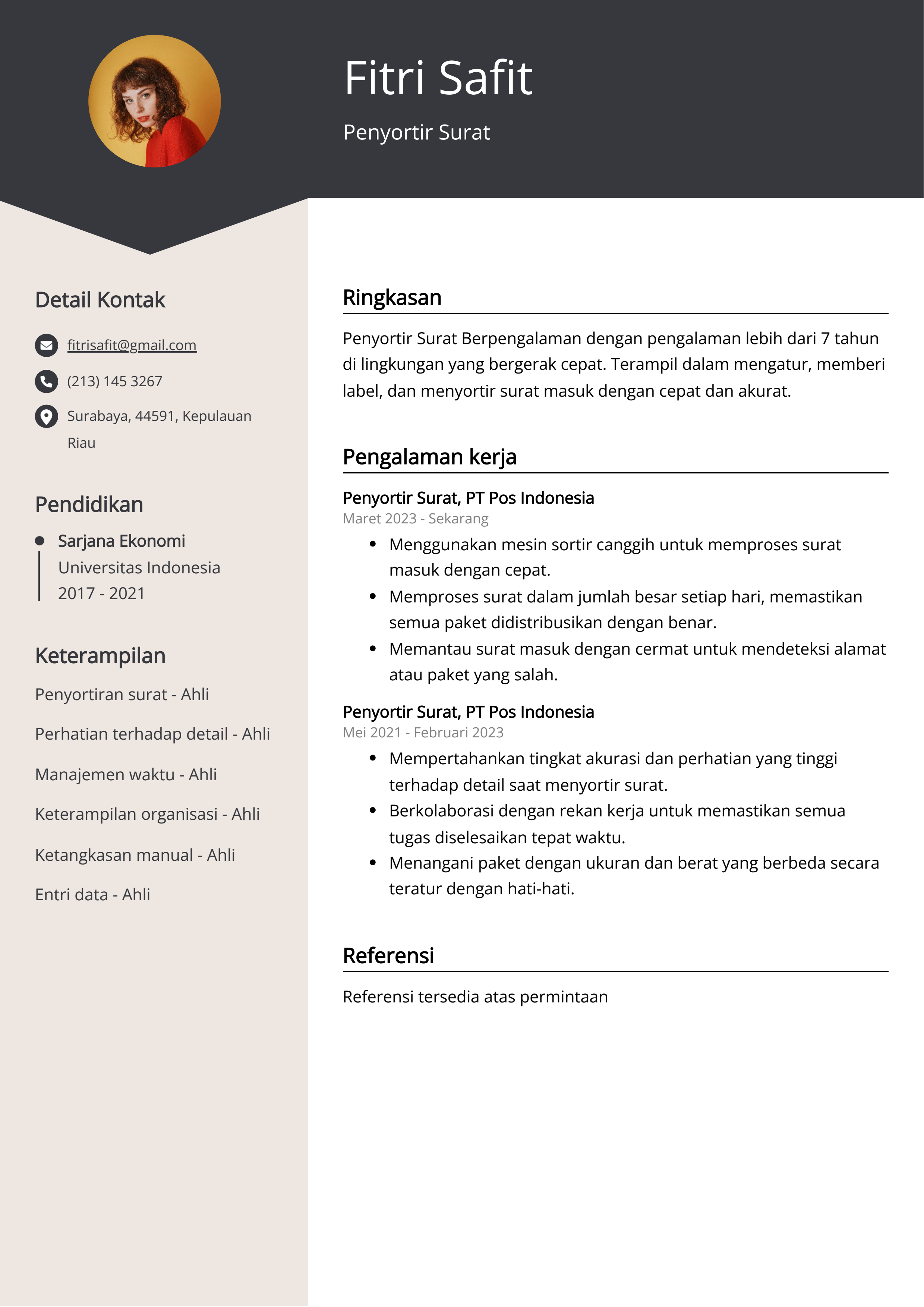 Contoh Resume Surat Penyortir