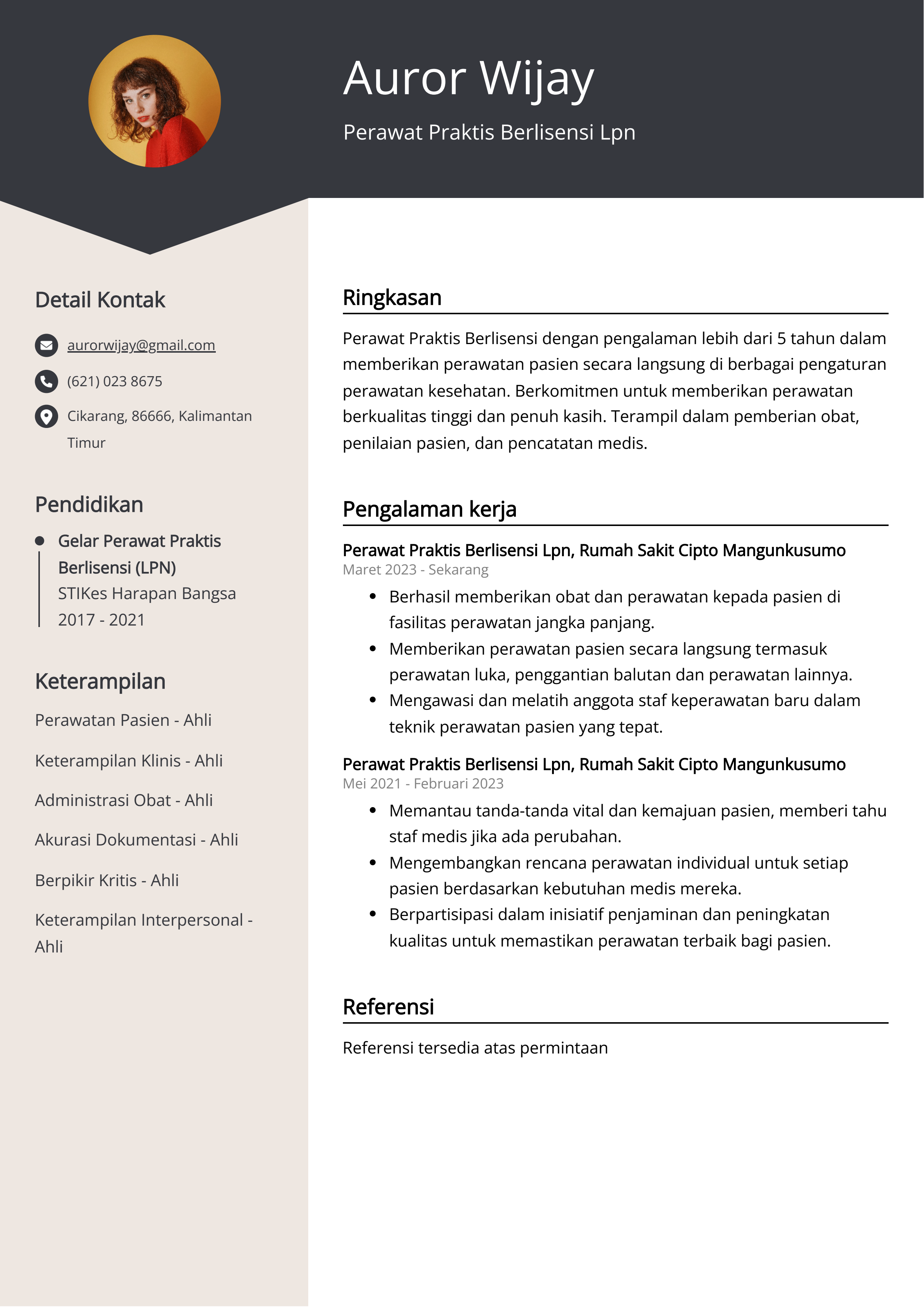 Contoh Resume Perawat Praktis Berlisensi Lpn