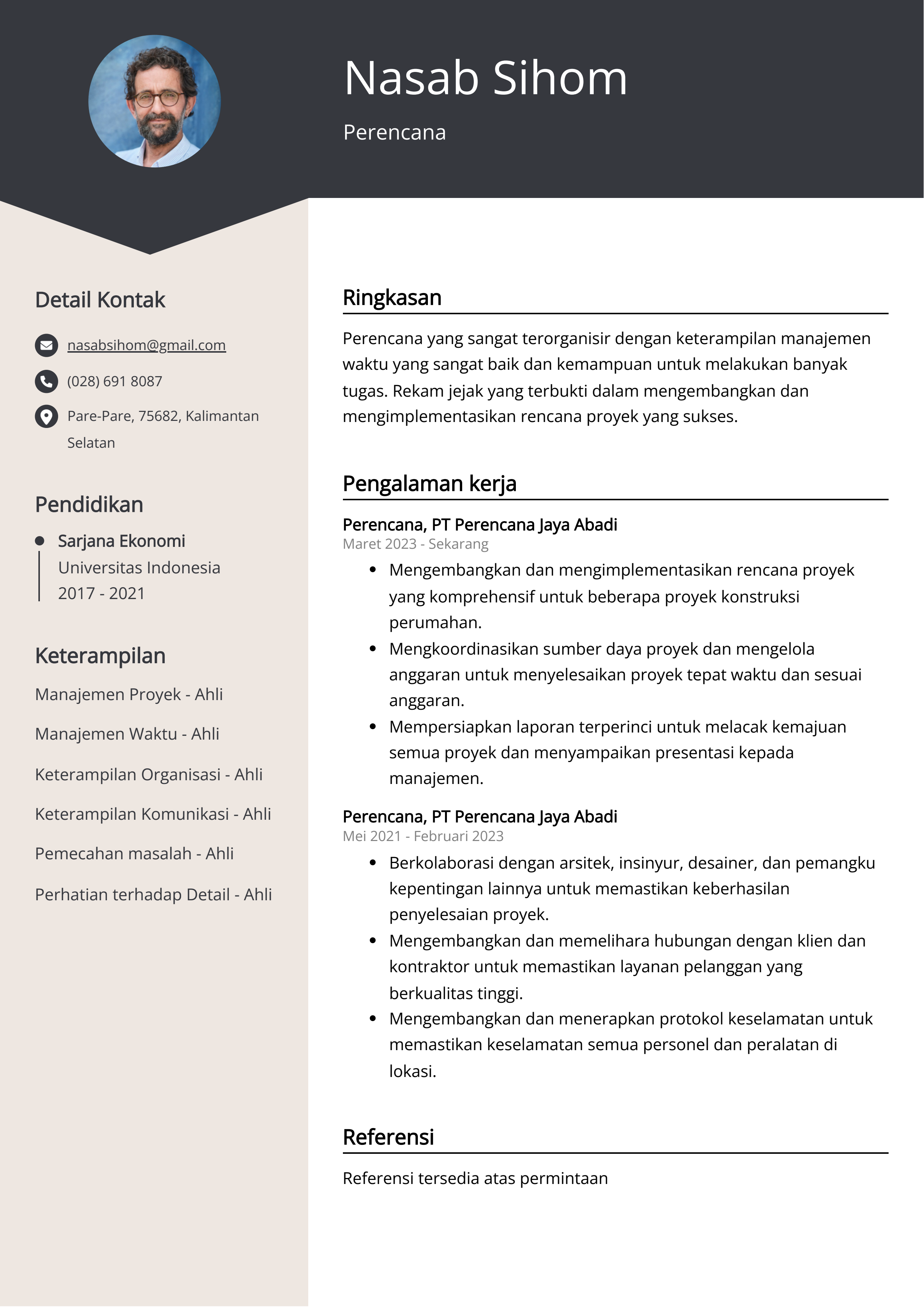 Contoh Resume Perencana