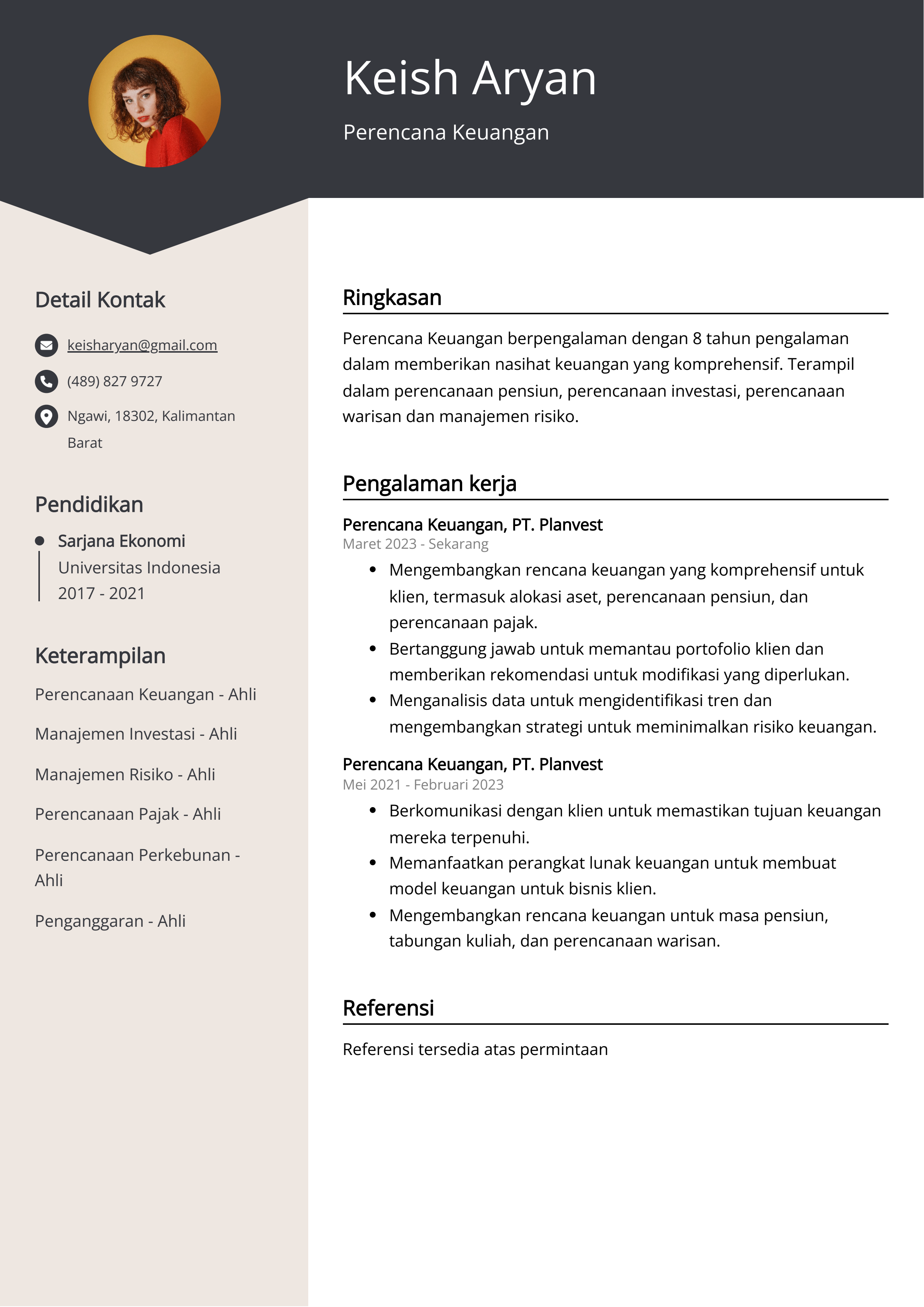 Contoh Resume Perencana Keuangan