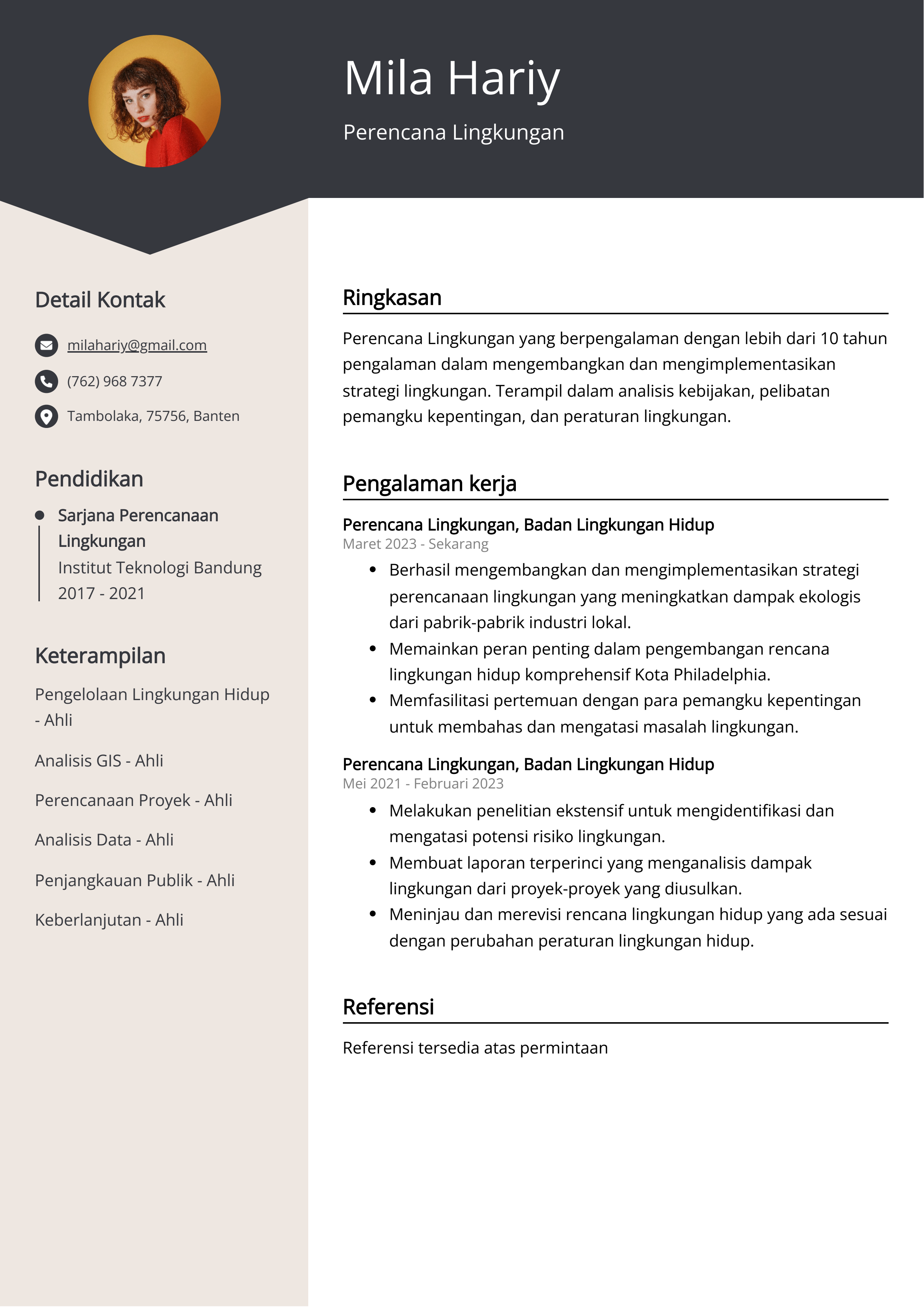 Contoh Resume Perencana Lingkungan