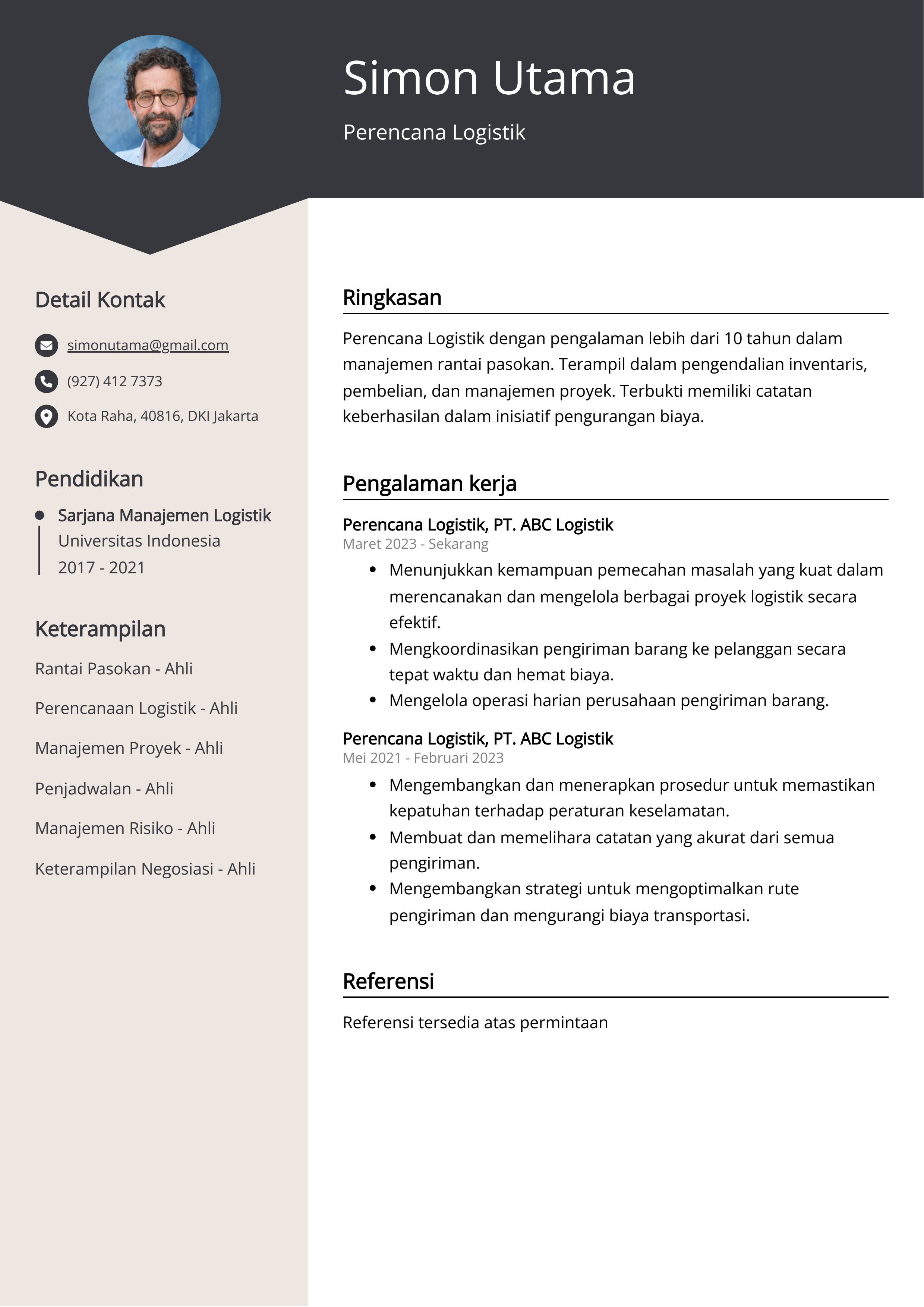 Contoh Resume Perencana Logistik