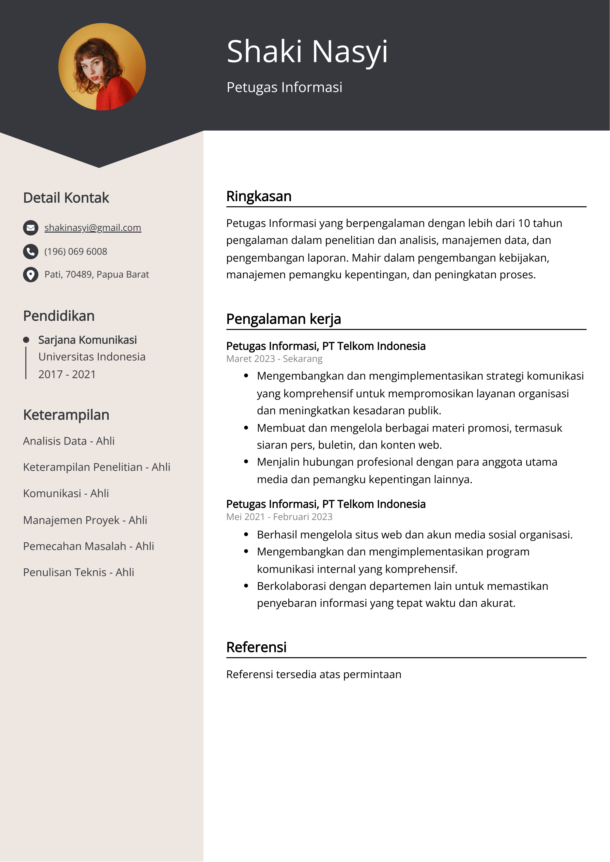 Contoh Resume Petugas Informasi