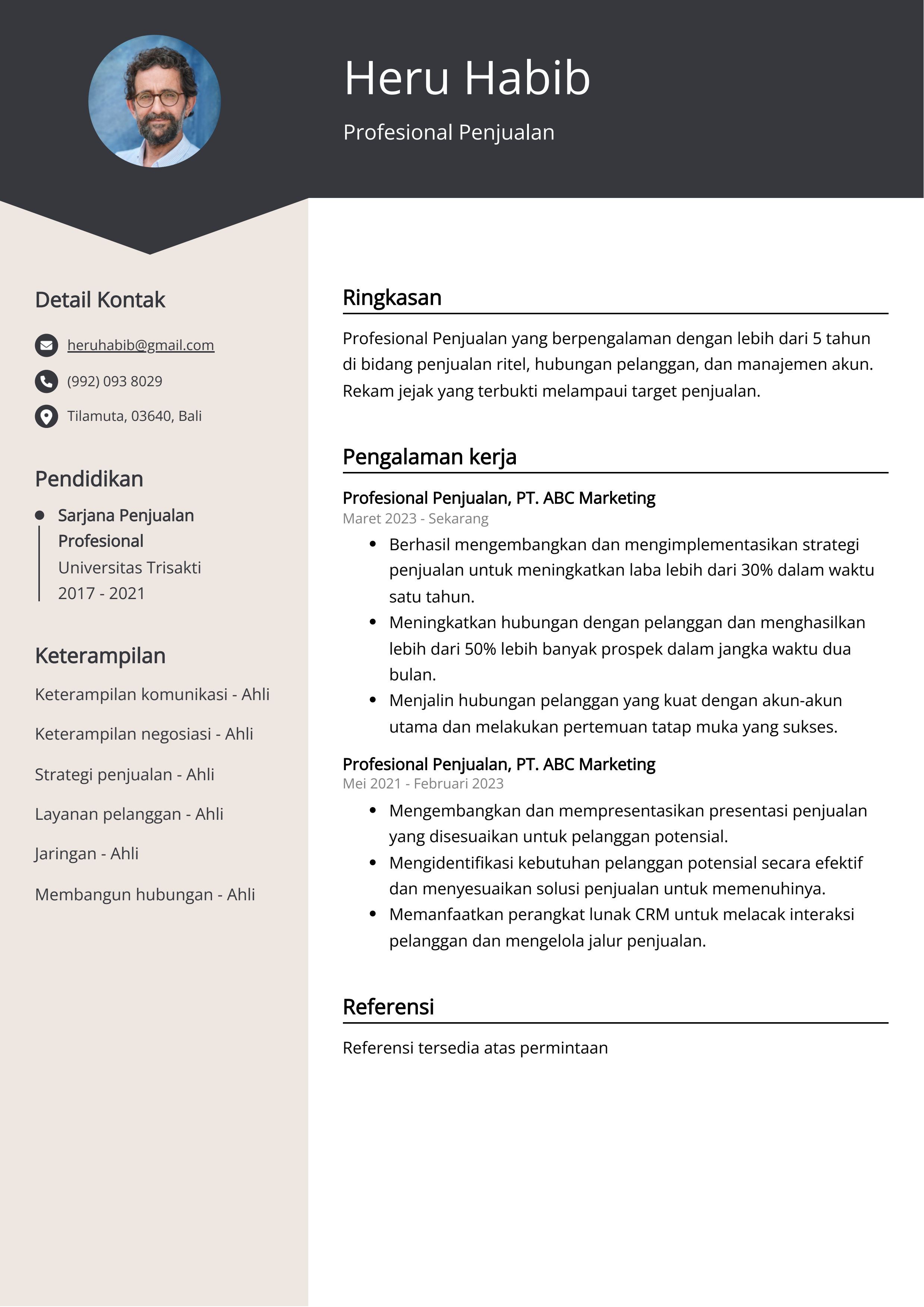 Contoh Resume Penjualan Profesional