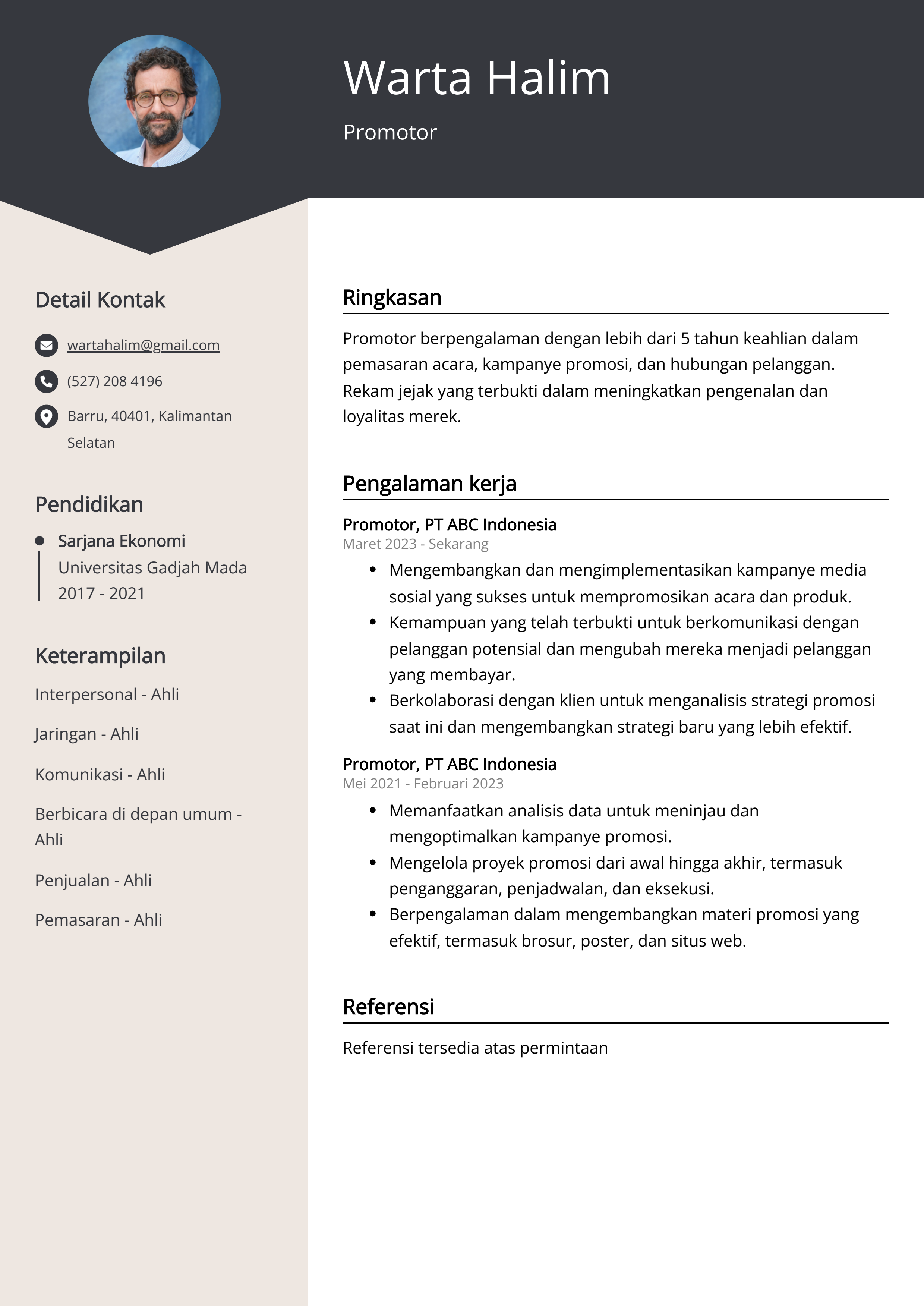 Contoh Resume Promotor