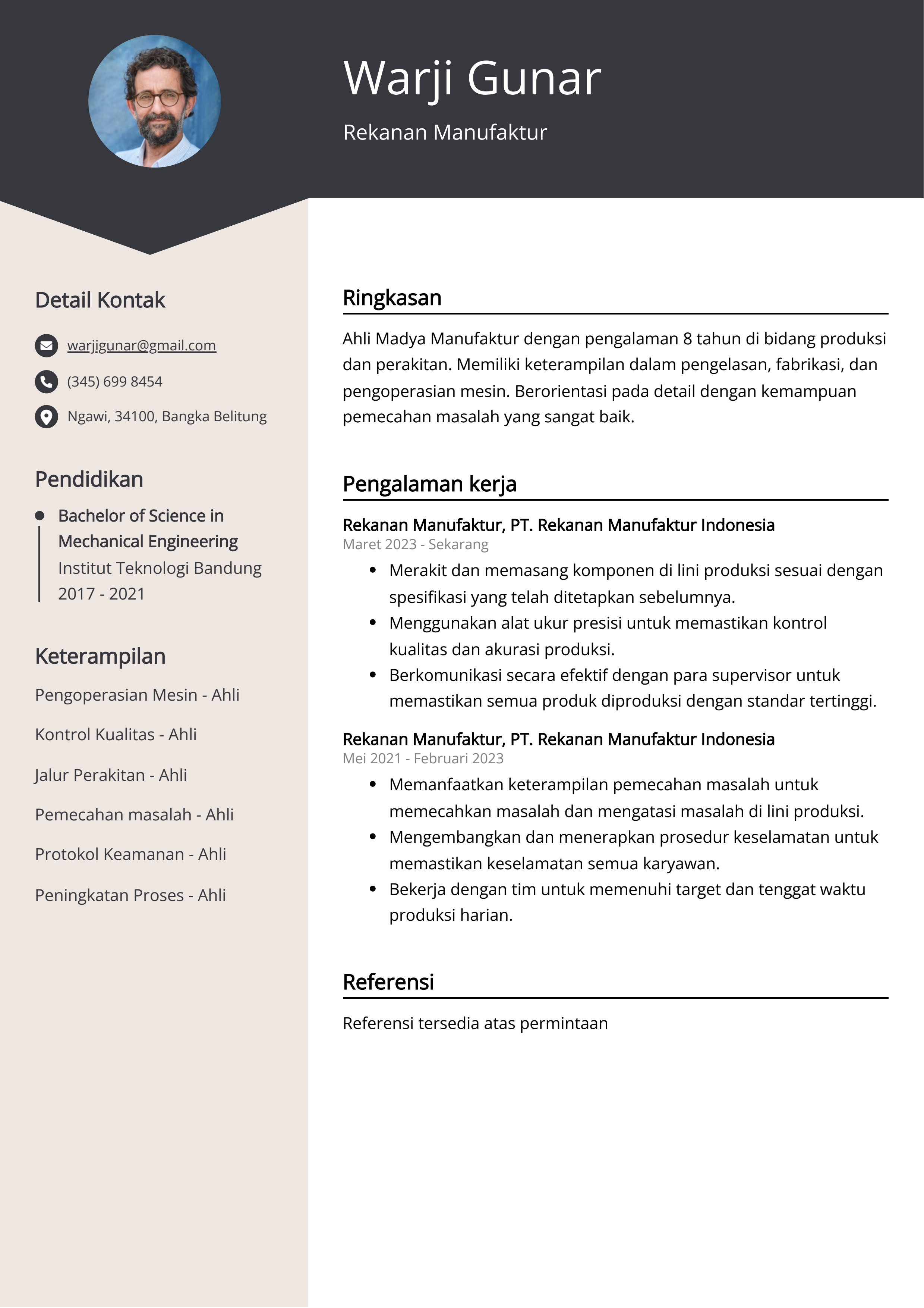 Contoh Resume Rekanan Manufaktur