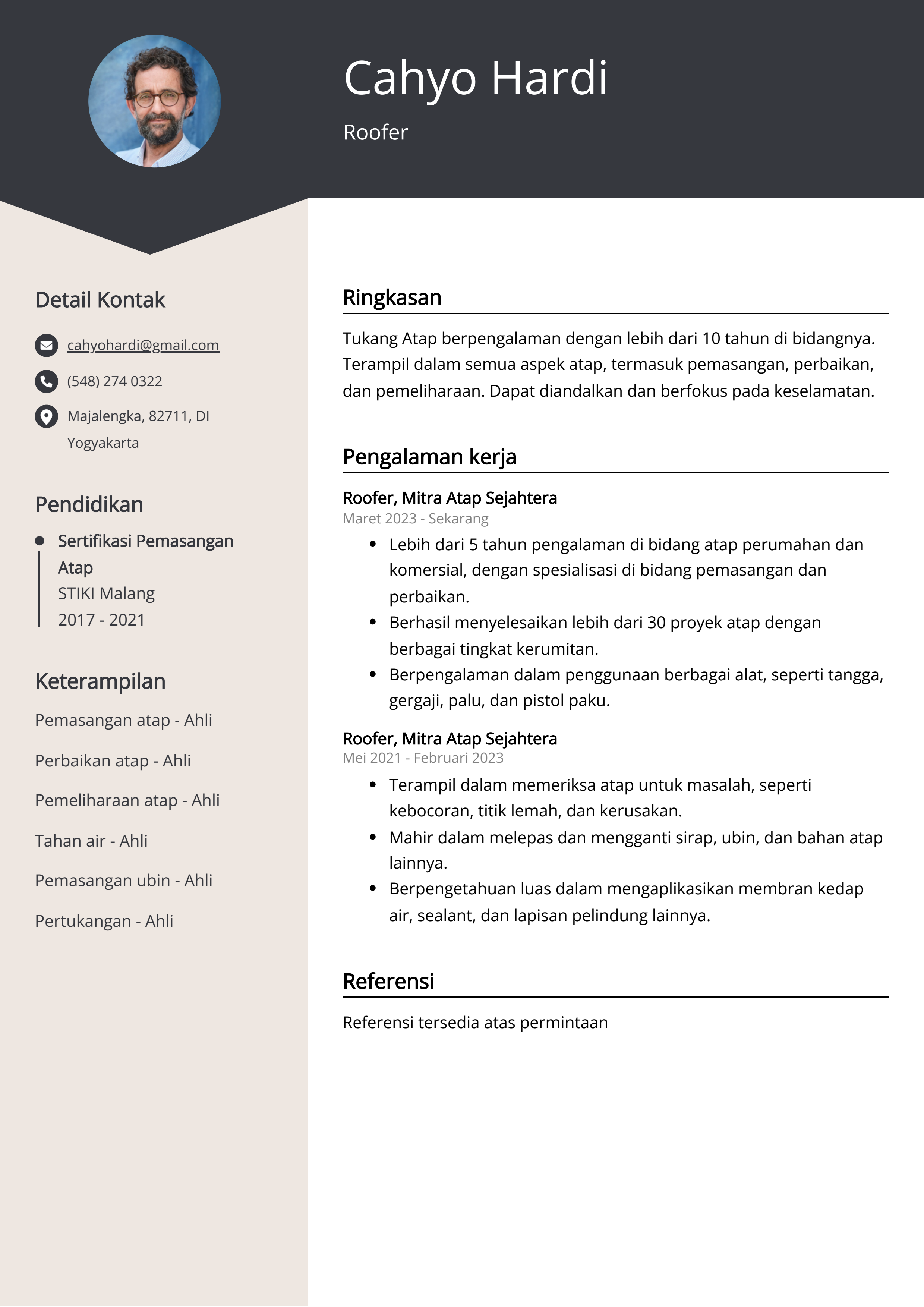 Contoh Resume Roofer