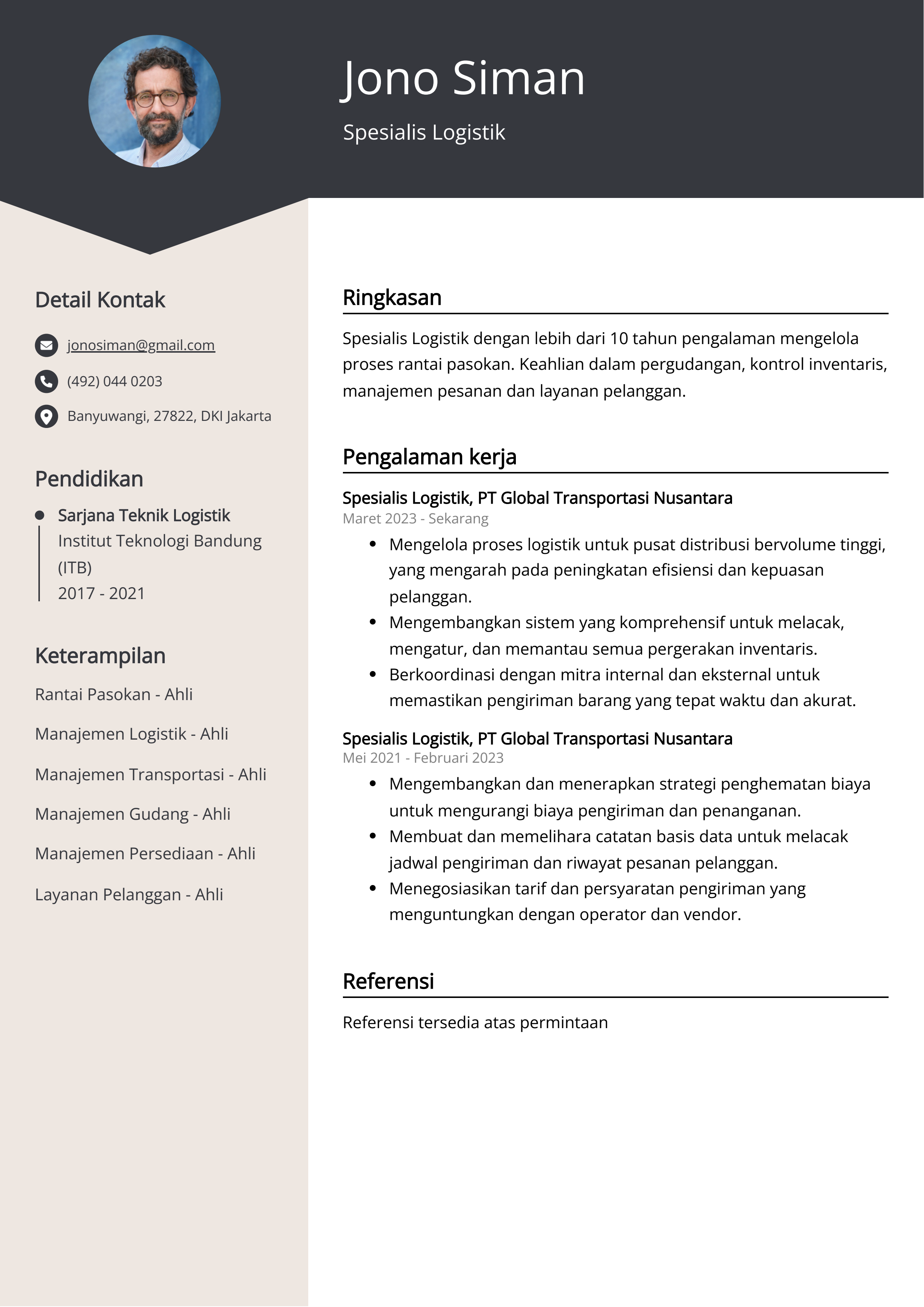 Contoh Resume Spesialis Logistik