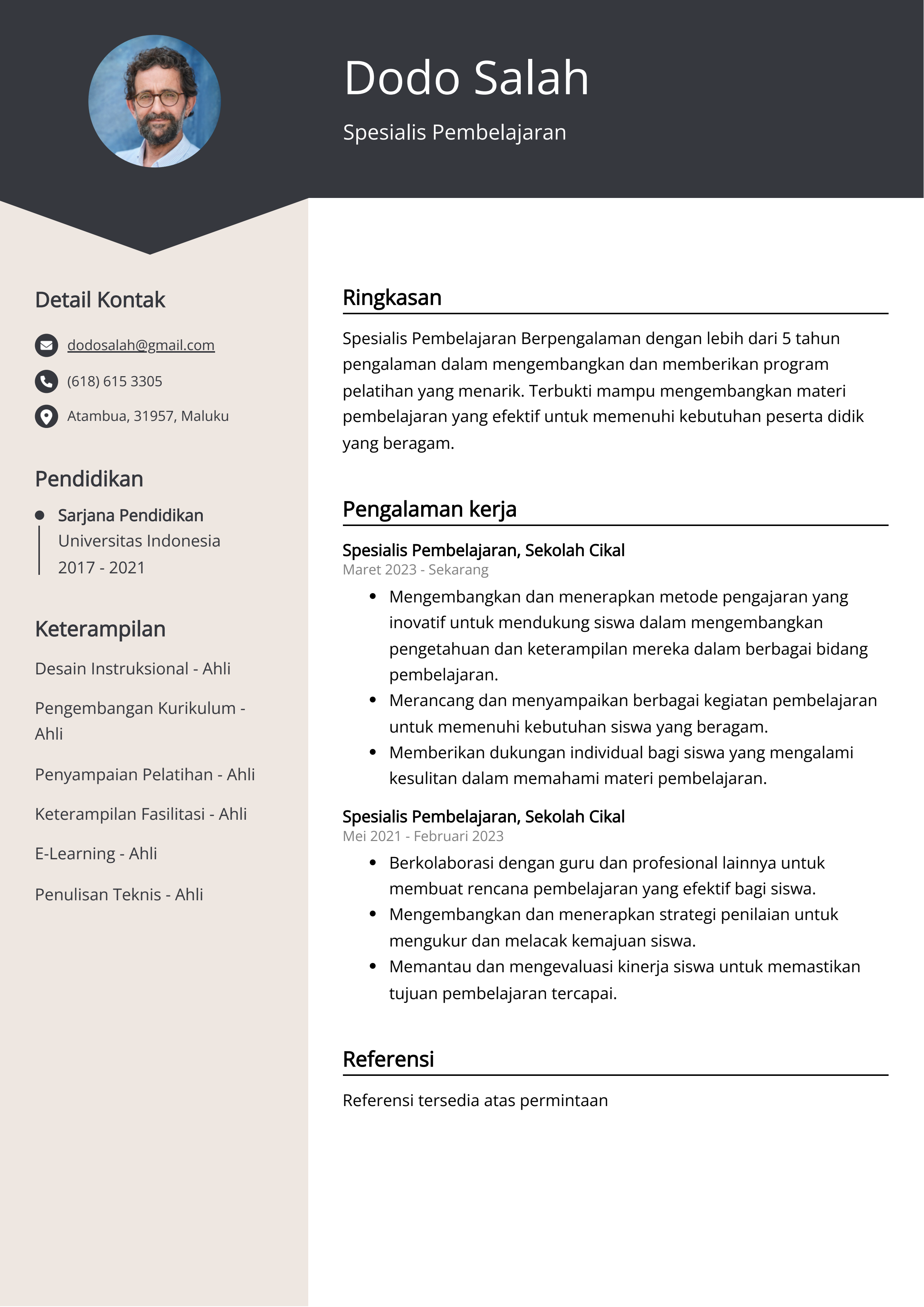 Contoh Resume Spesialis Pembelajaran