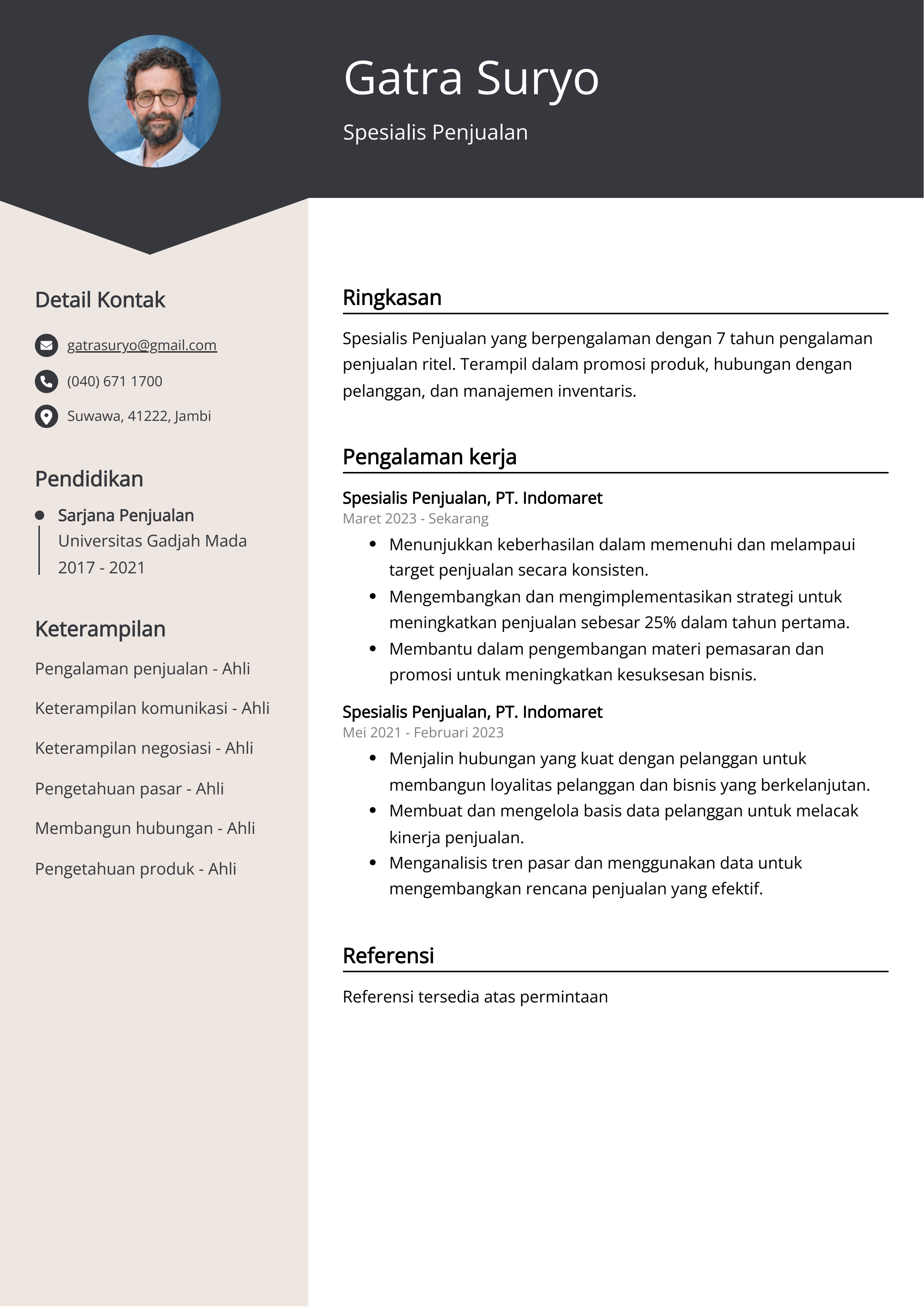 Contoh Resume Spesialis Penjualan