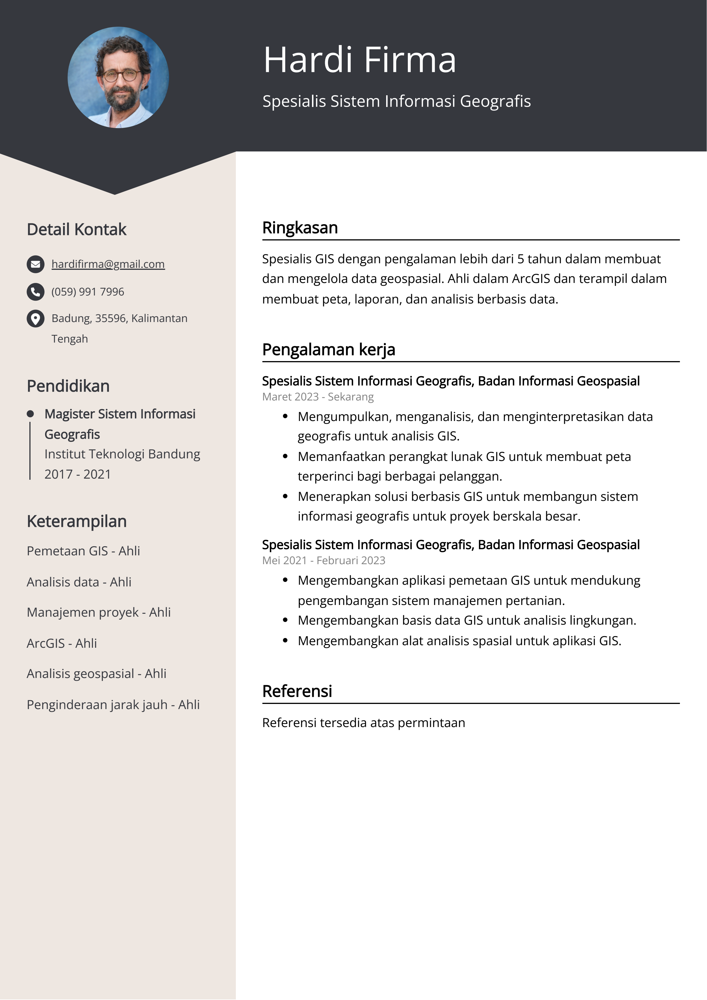 Contoh Resume Spesialis Sistem Informasi Geografis