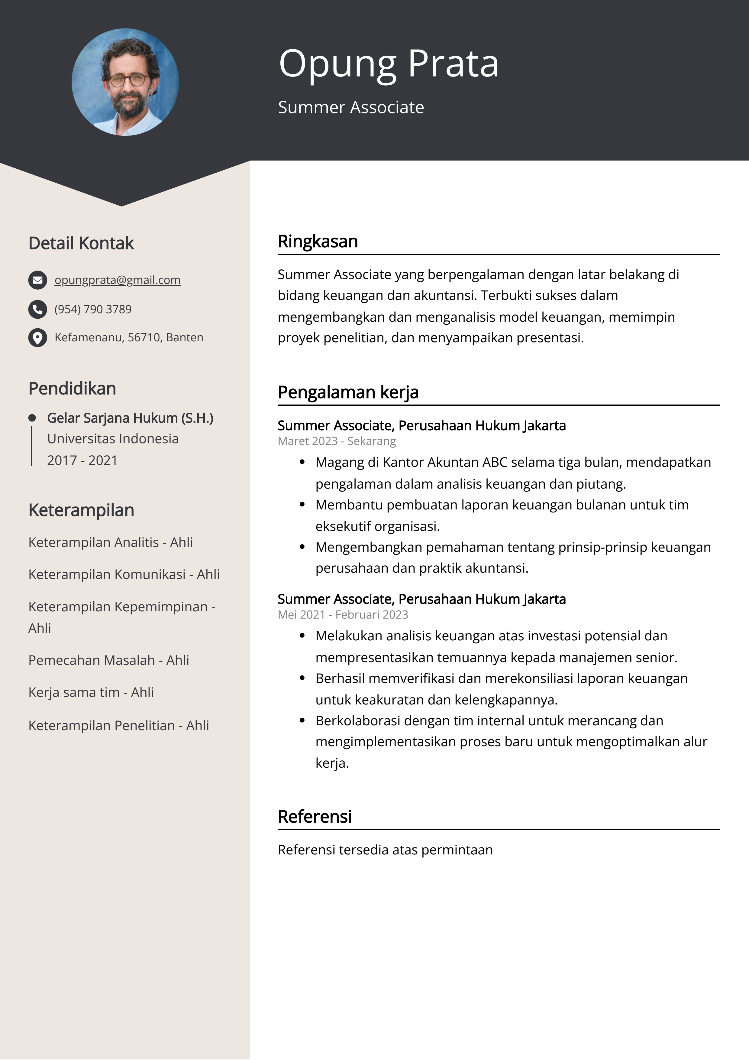 Contoh Resume Summer Associate