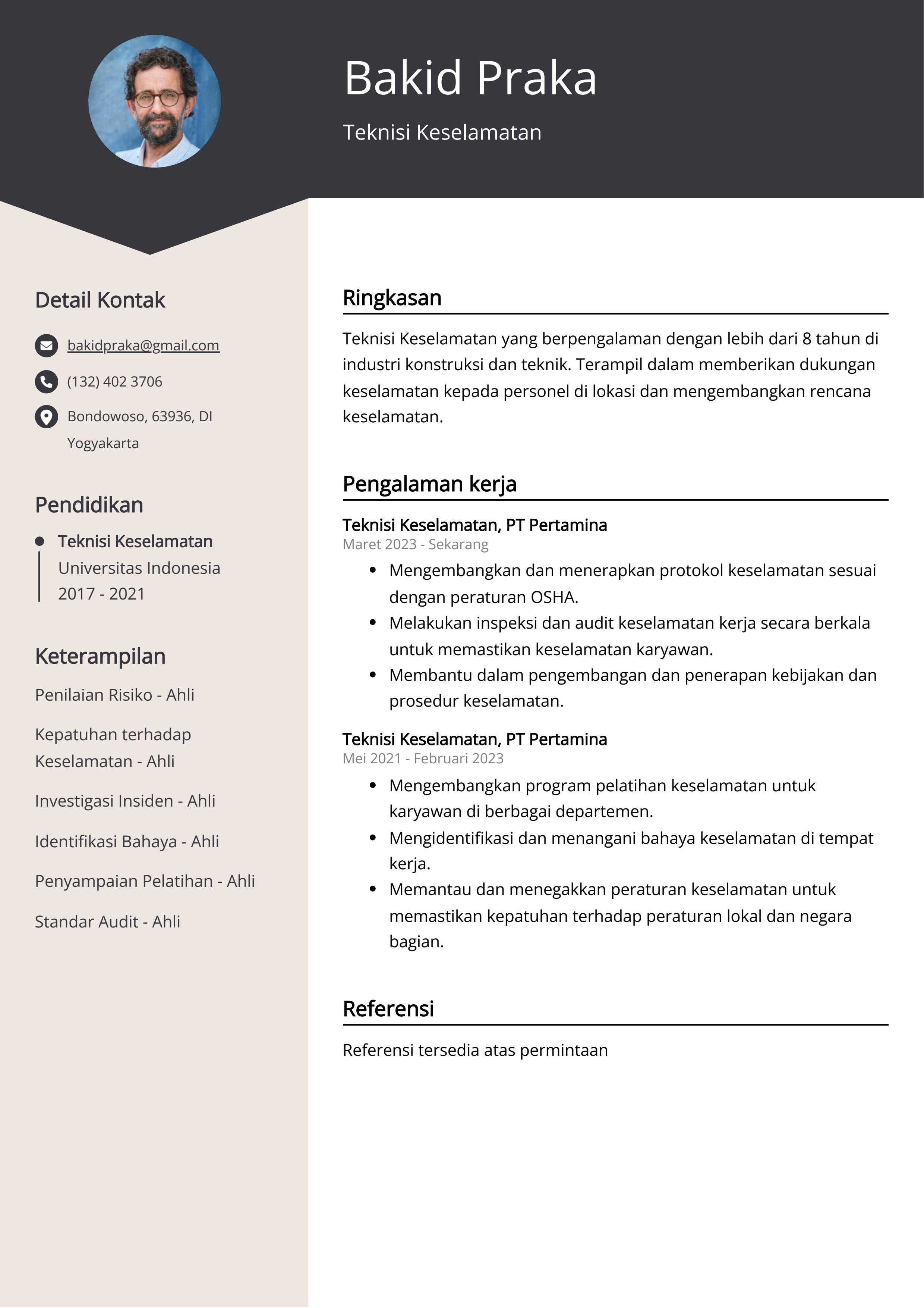 Contoh Resume Teknisi Keselamatan