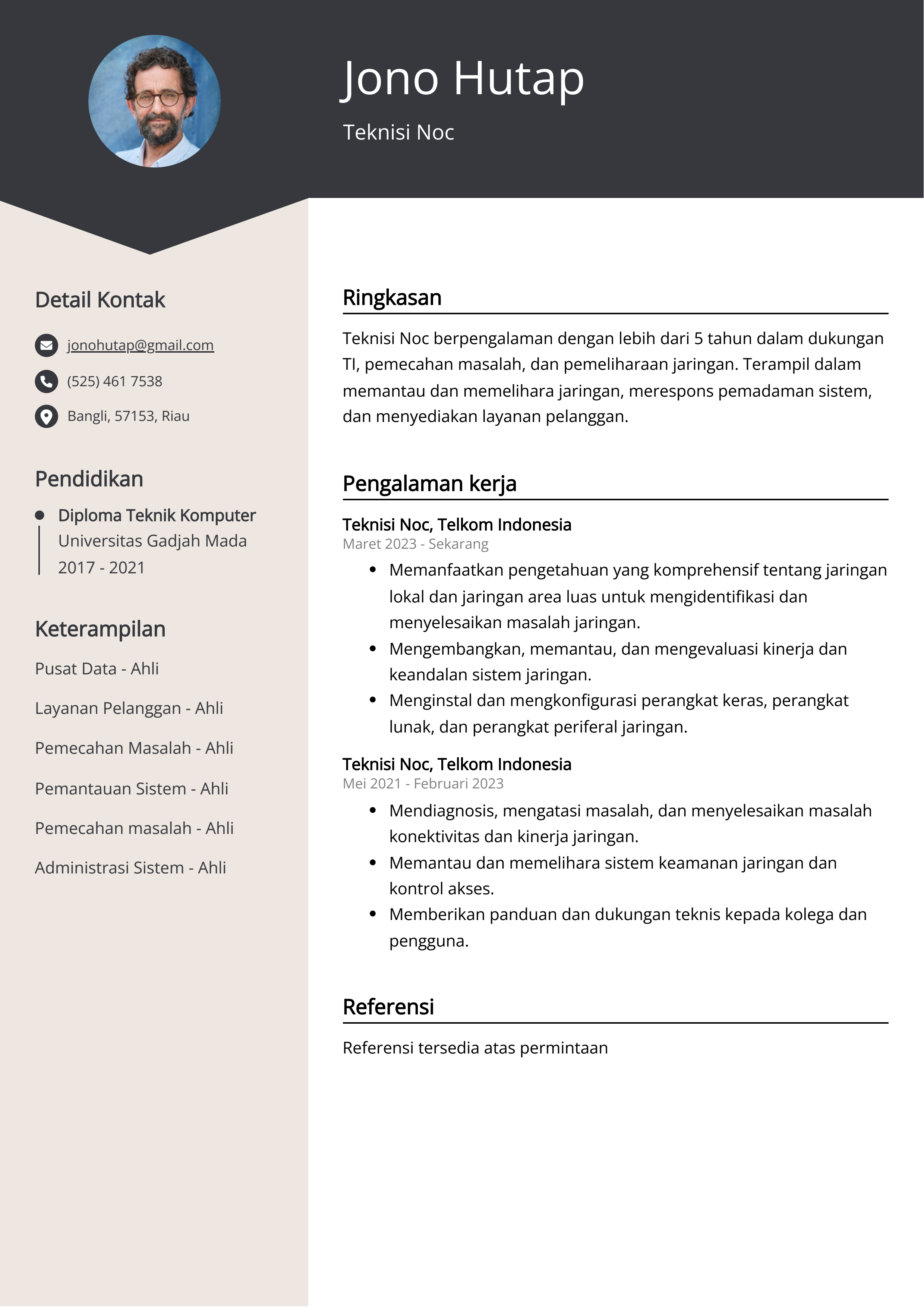 Contoh Resume Teknisi Noc