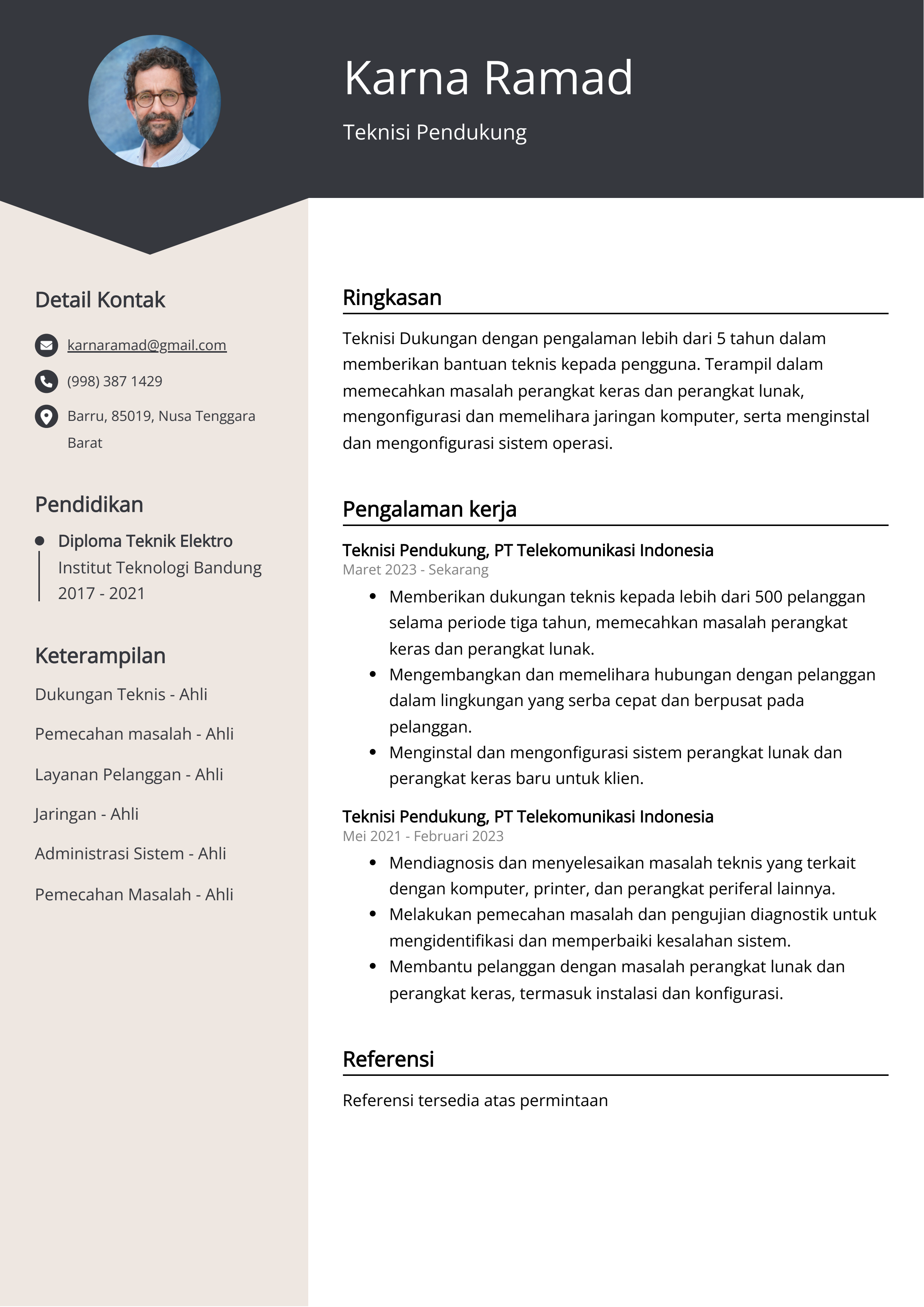 Contoh Resume Teknisi Pendukung