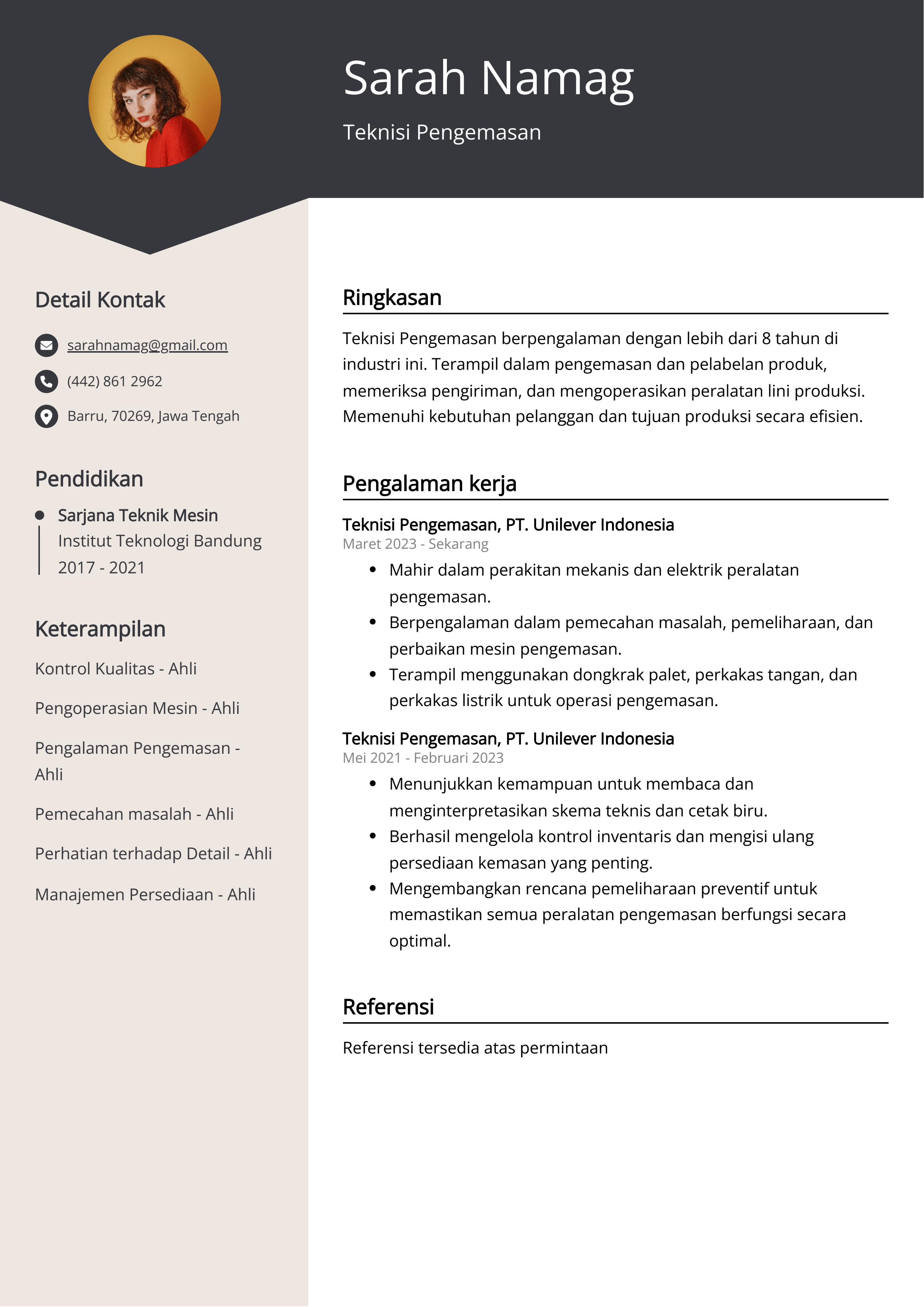 Contoh Resume Teknisi Pengemasan