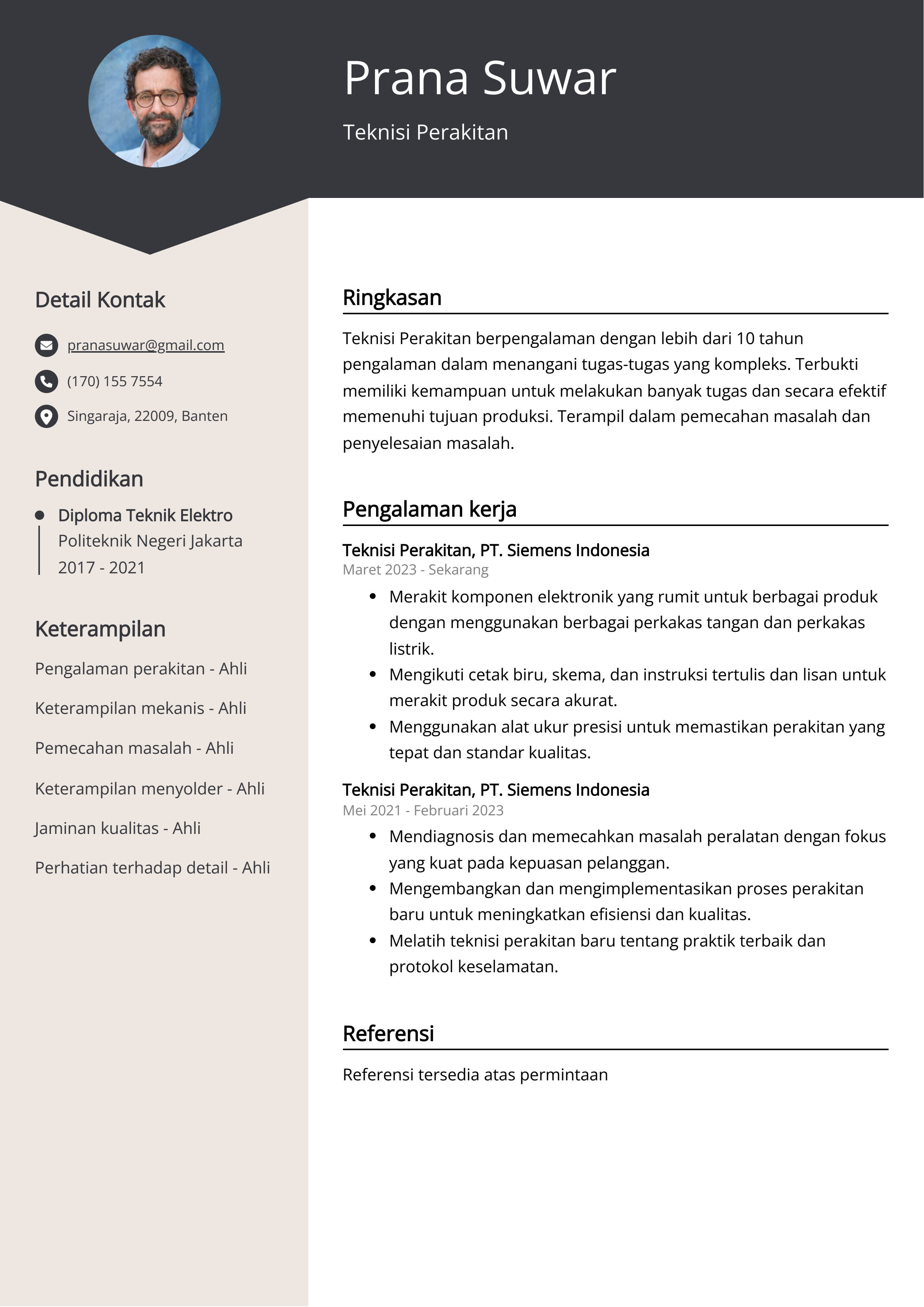 Contoh Resume Teknisi Perakitan