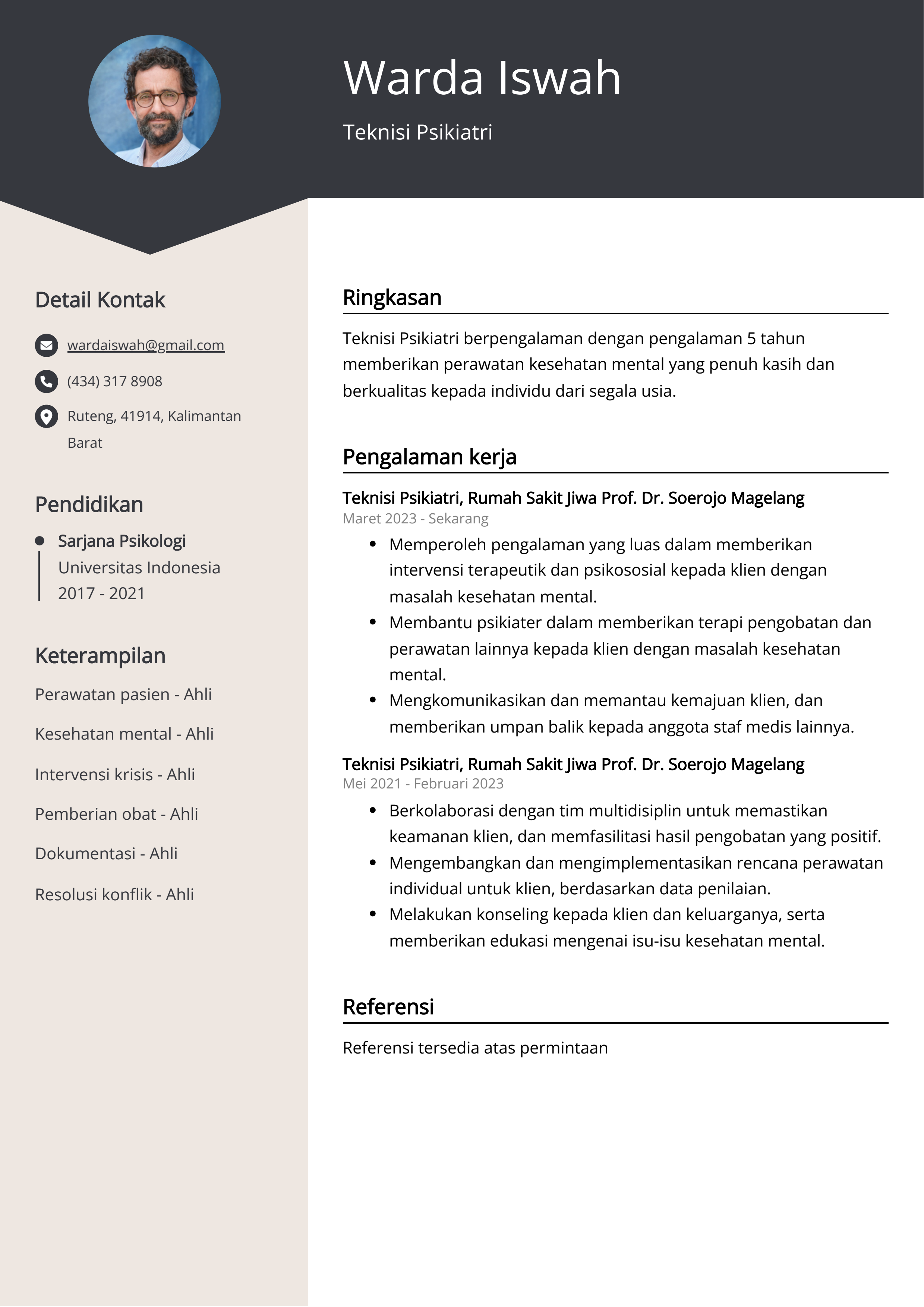 Contoh Resume Teknisi Psikiatri