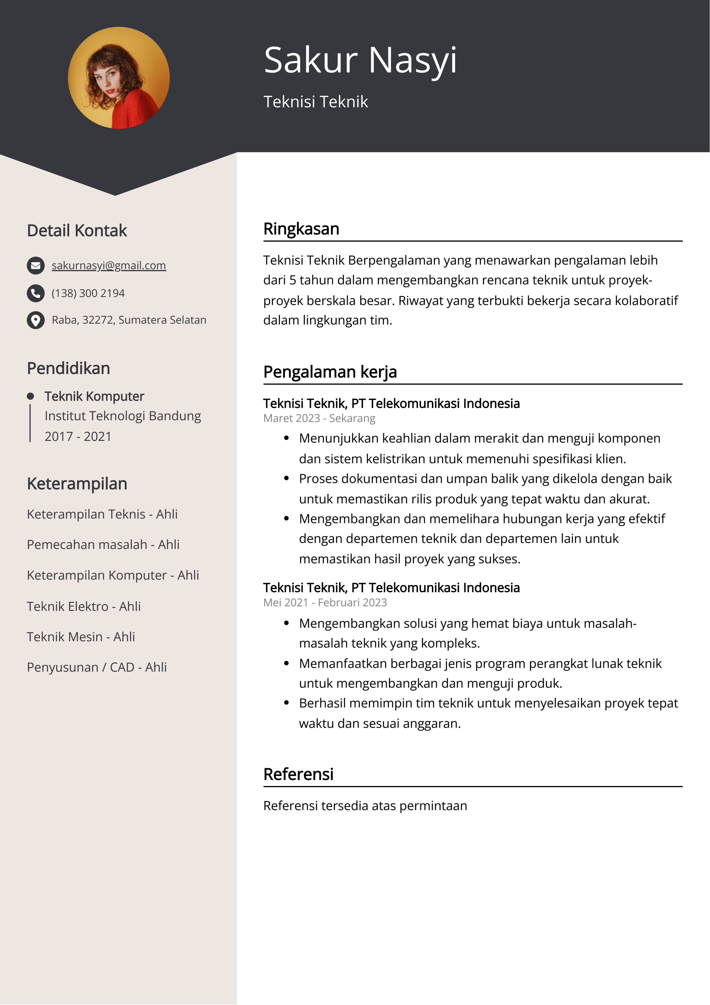 Contoh Resume Teknisi Teknik